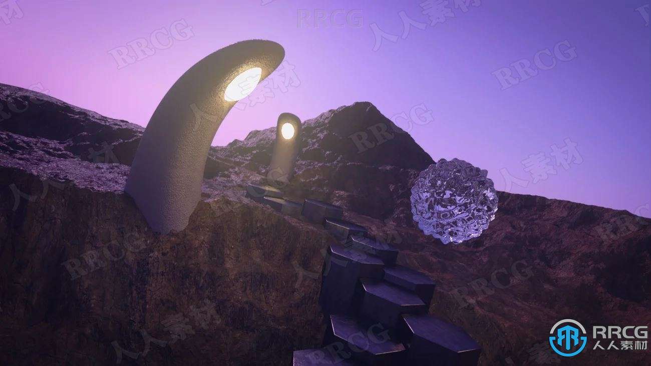 科幻外星人行走路径岩石神秘环境场景3D模型合集