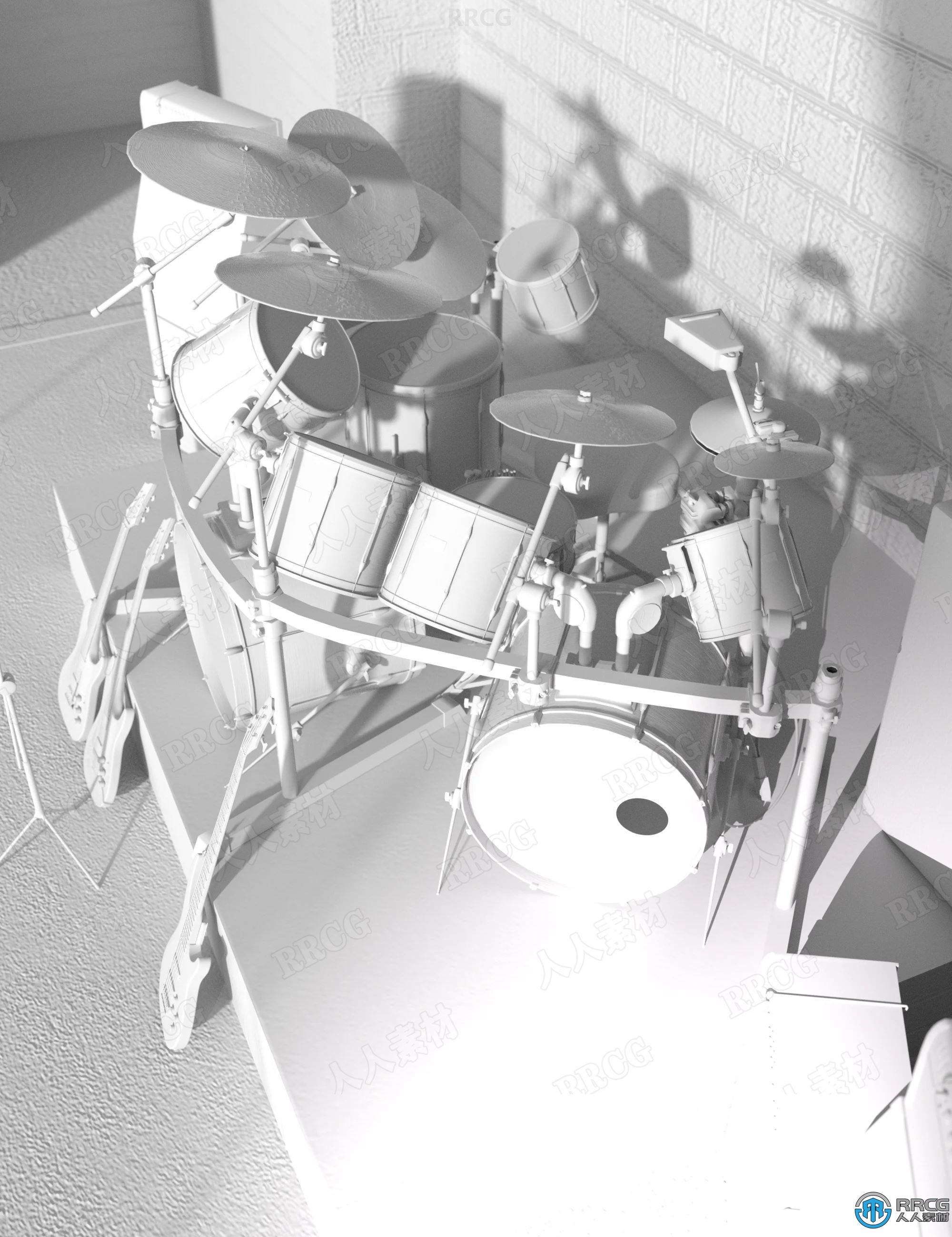 现代摇滚明星演奏架子鼓乐器模型3D模型合集