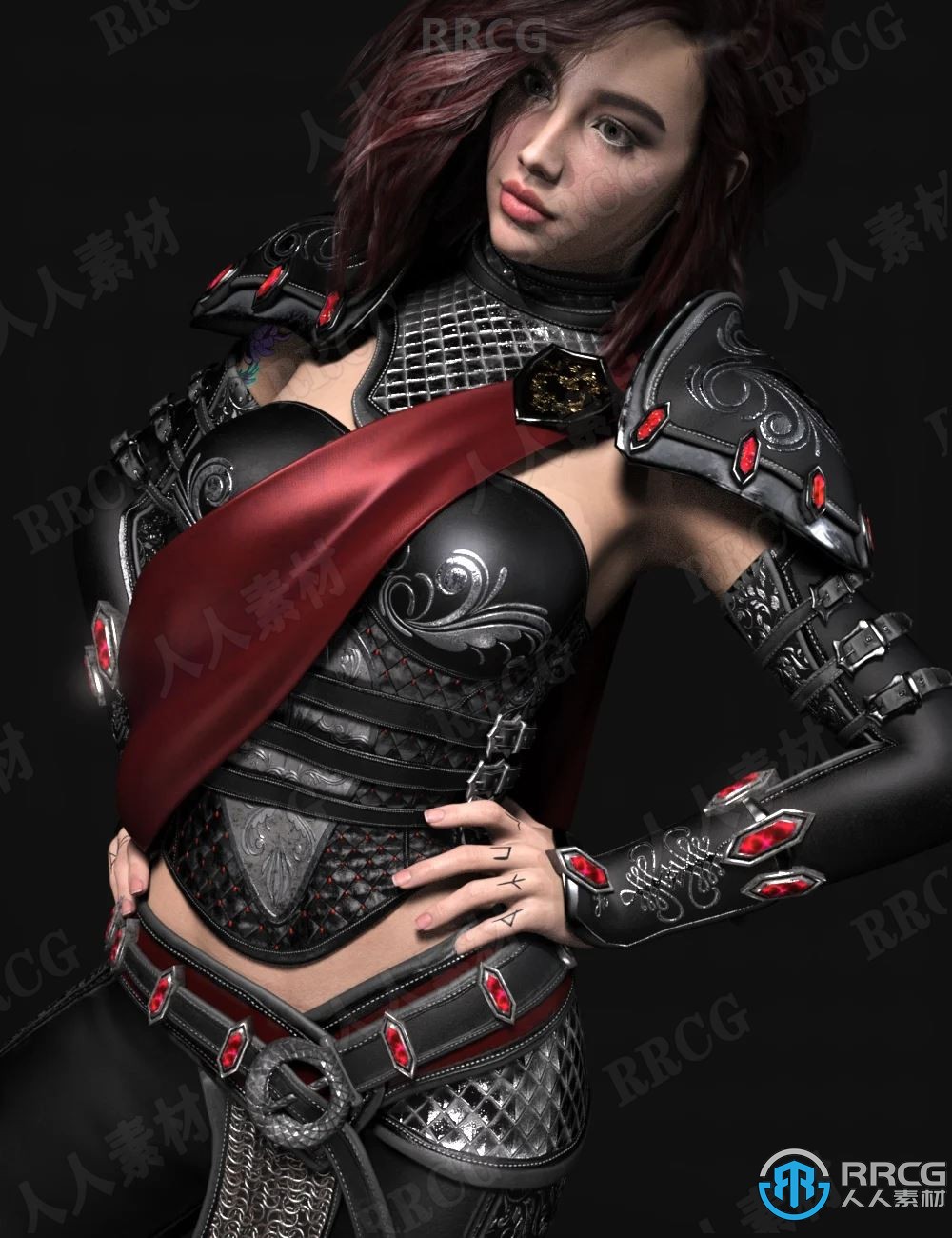 科幻黑暗恶魔女性钢铁服饰套装3D模型合集
