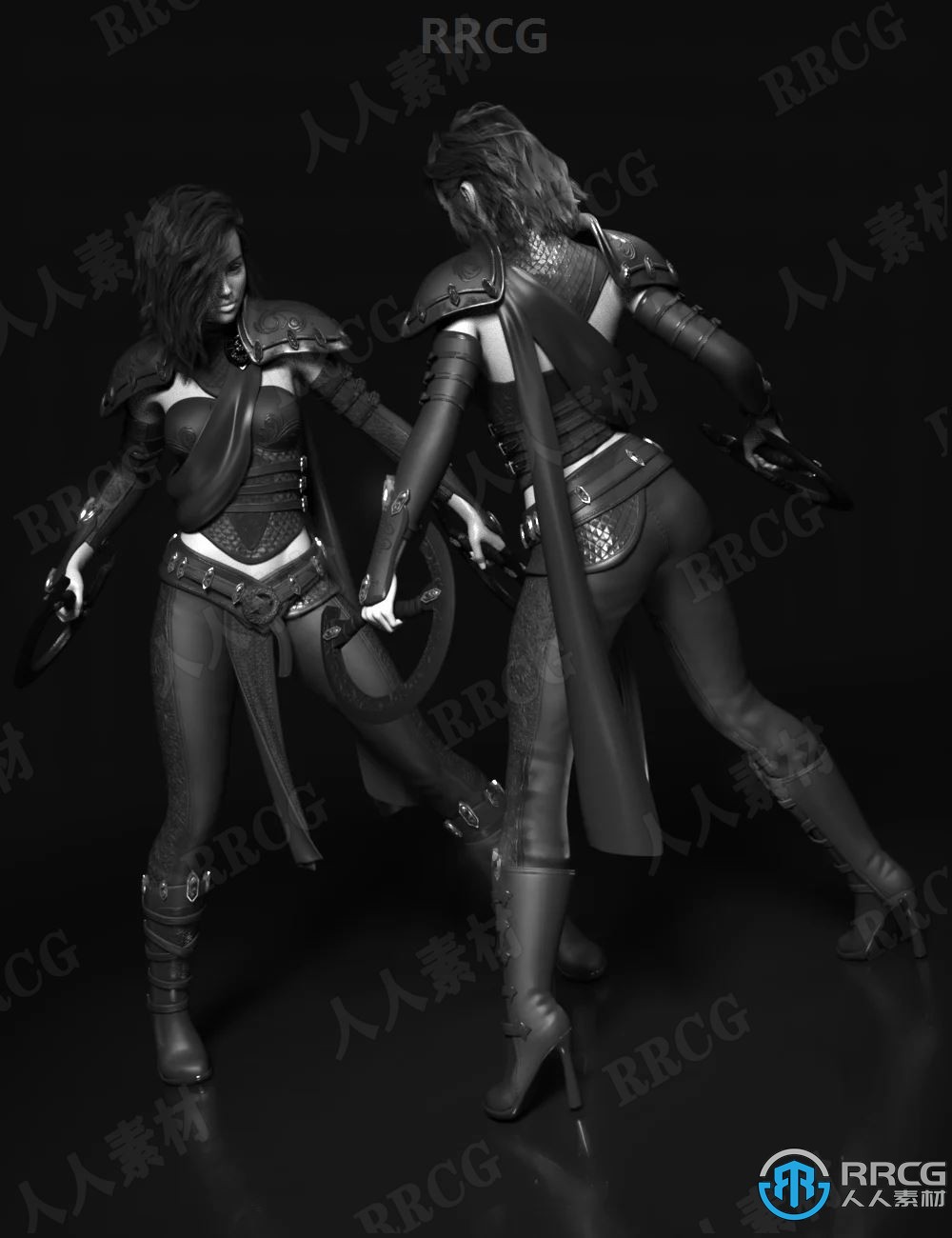 科幻黑暗恶魔女性钢铁服饰套装3D模型合集