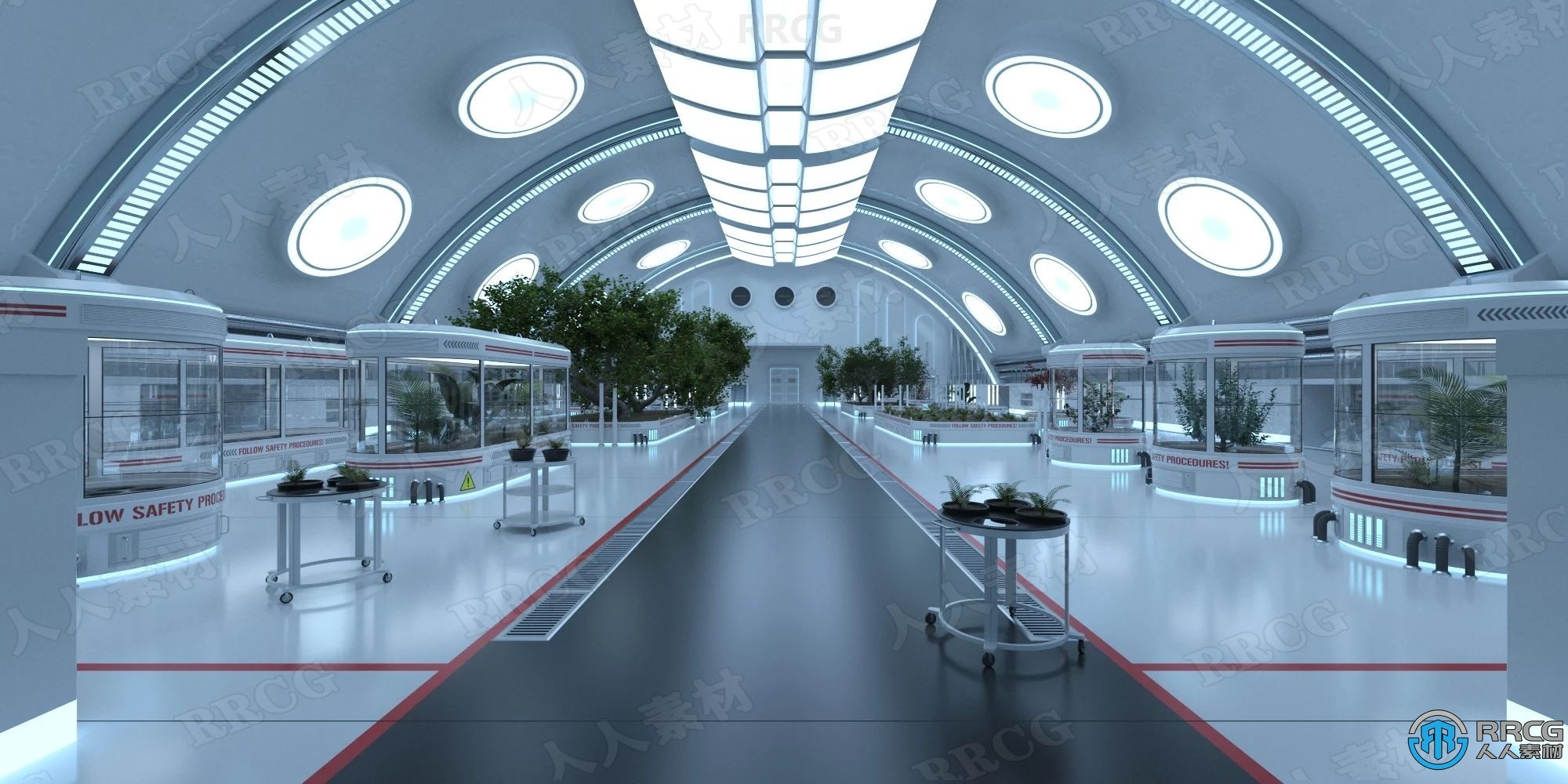 5种室内科幻植物园灯光渲染效果3D模型合集