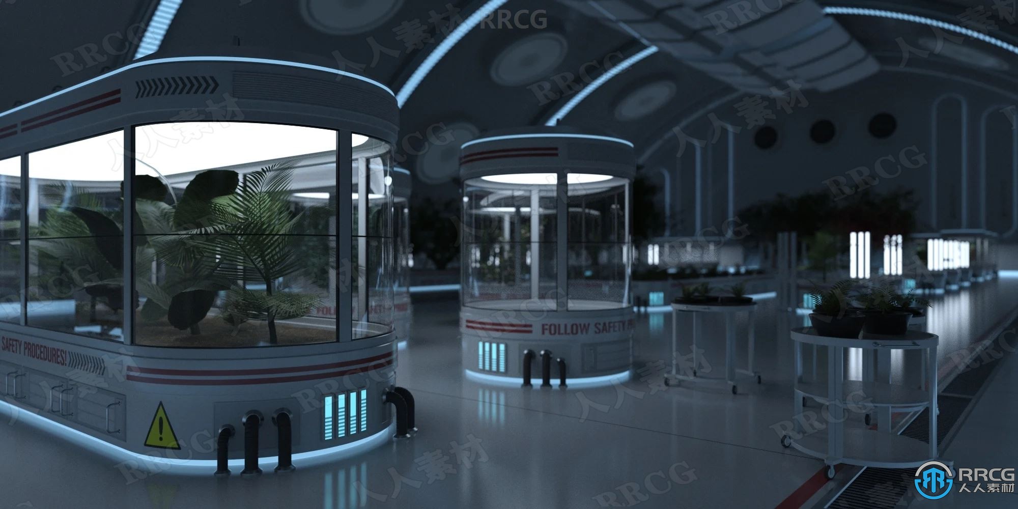 5种室内科幻植物园灯光渲染效果3D模型合集
