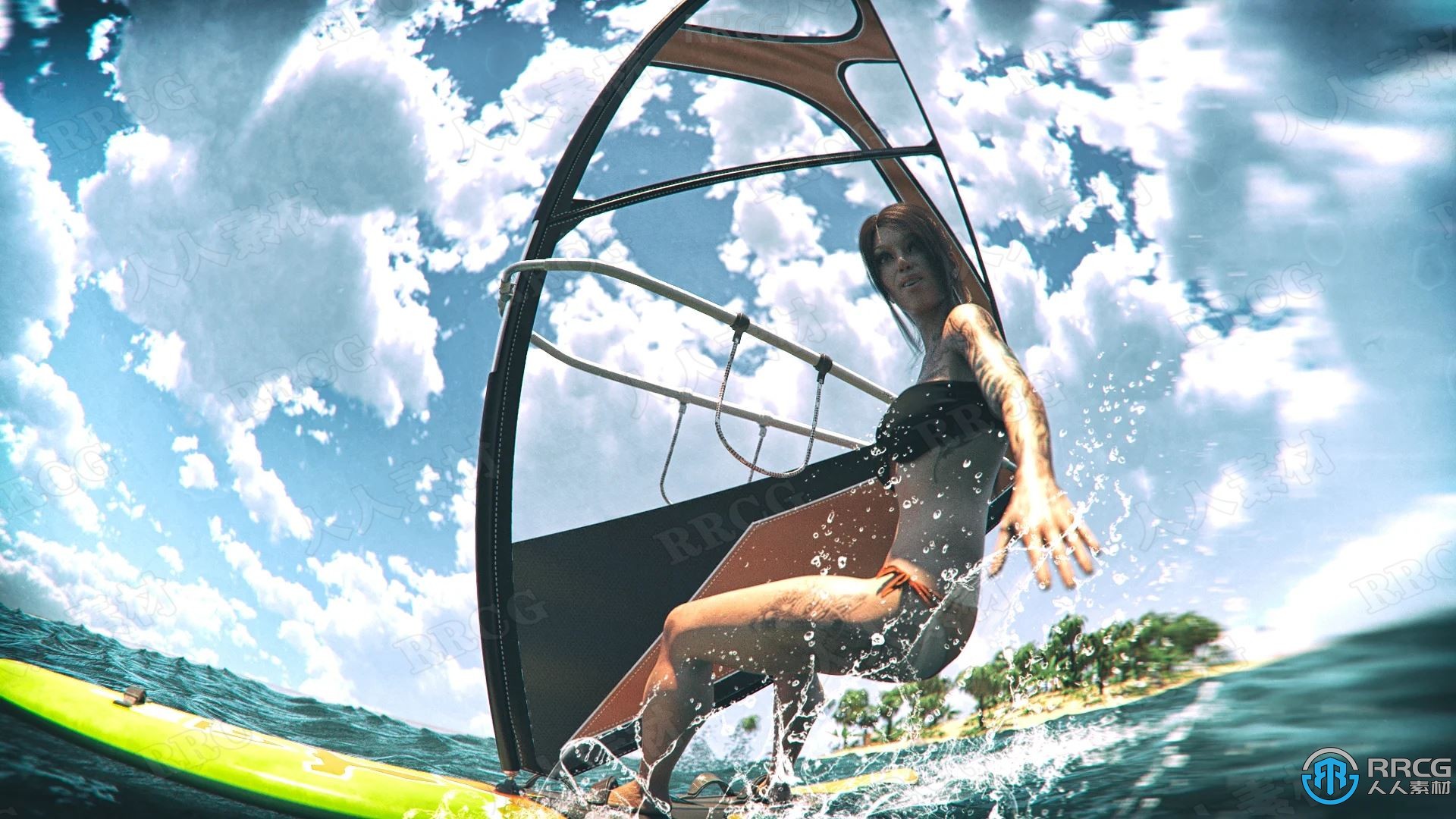 夏季水上冲浪海上运动道具人物姿势3D模型合集