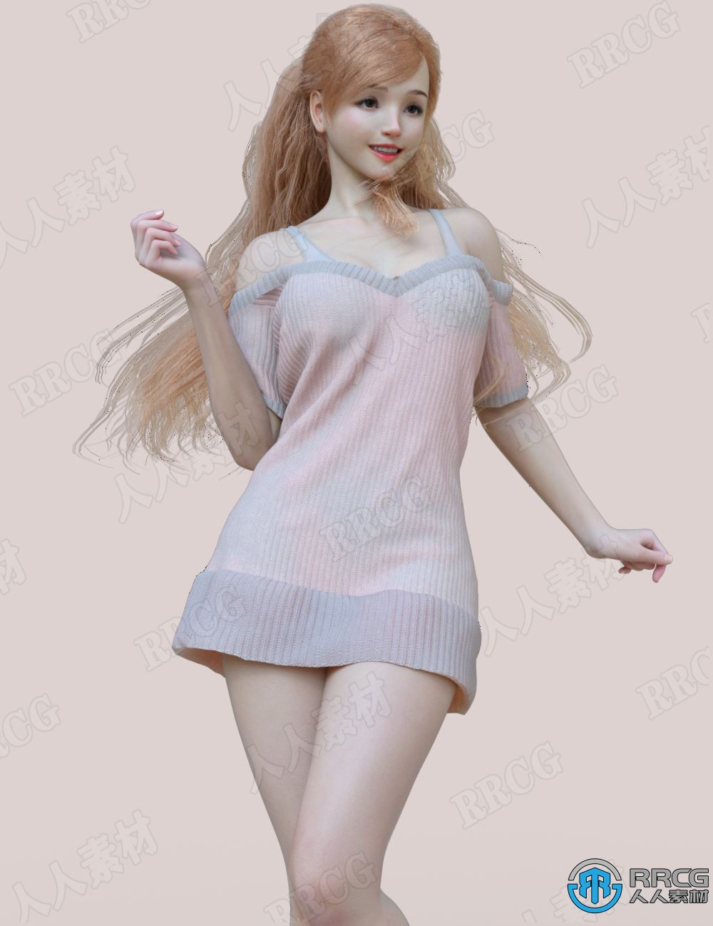 女性前卫抹胸吊带休闲舒适毛衣3D模型合集