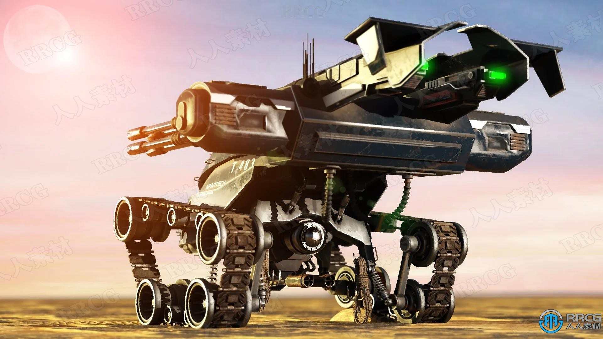 科幻沙漠中战斗巨型坦克3D模型合集