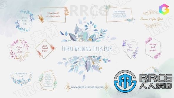 花卉水彩边框装饰浪漫婚礼标题展示动画PR模板
