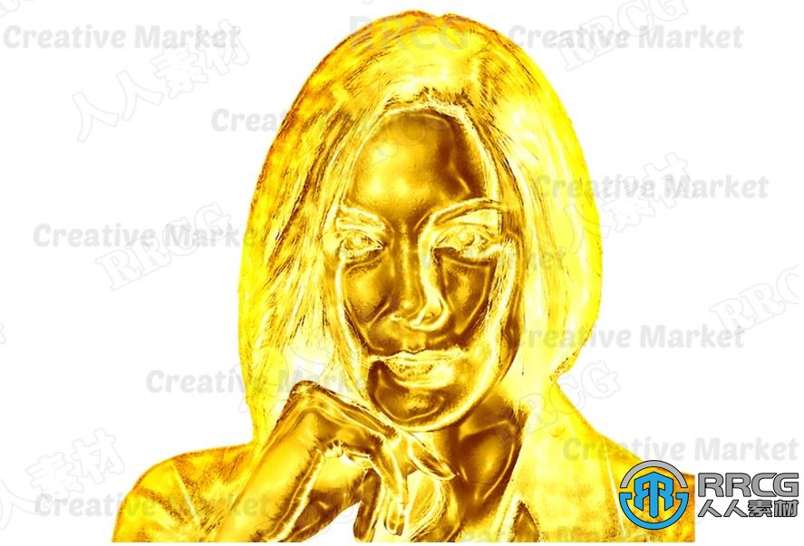 金色雕像立体抽象效果人像艺术图像处理特效PS动作