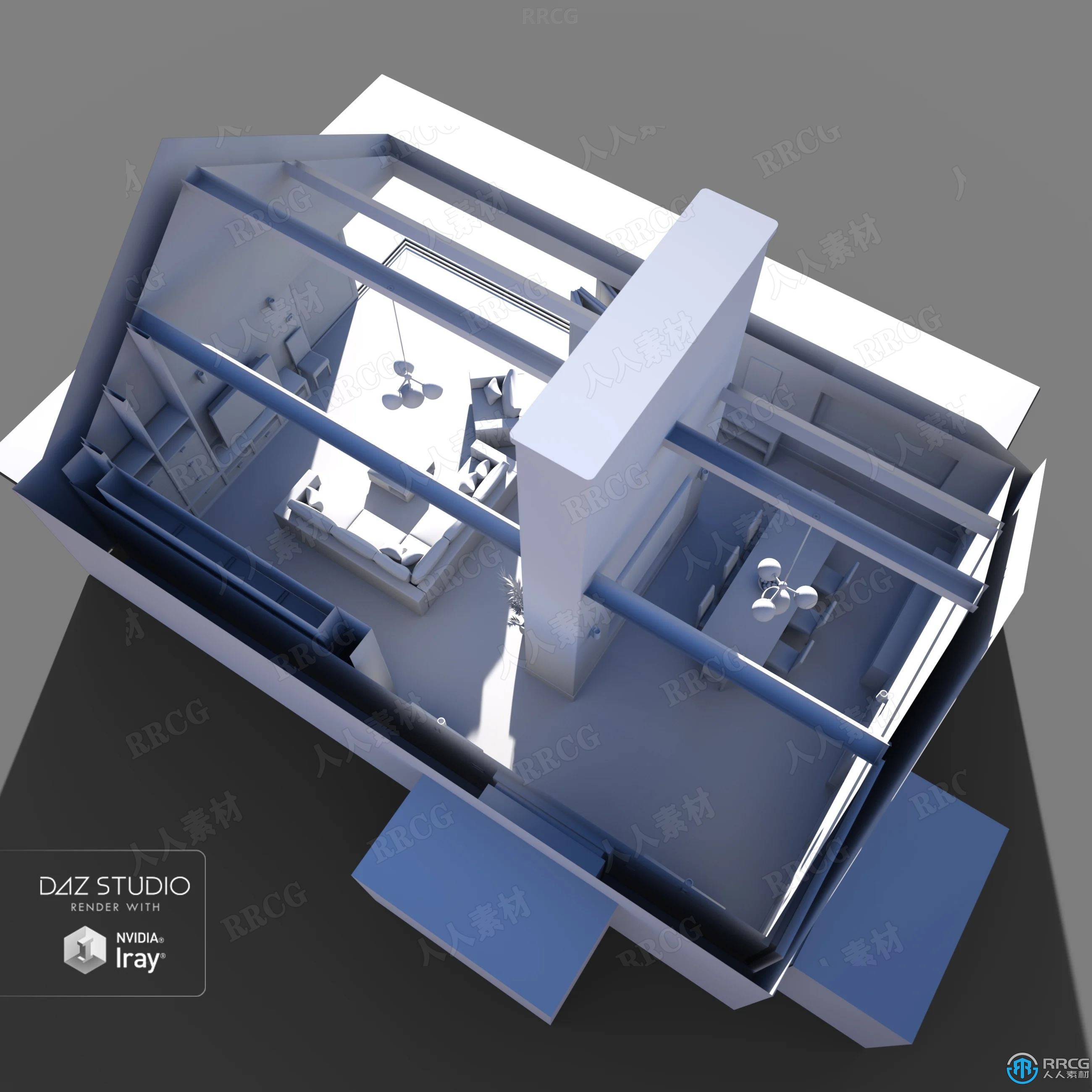 现代开放式起居用餐区室内设计3D模型合集