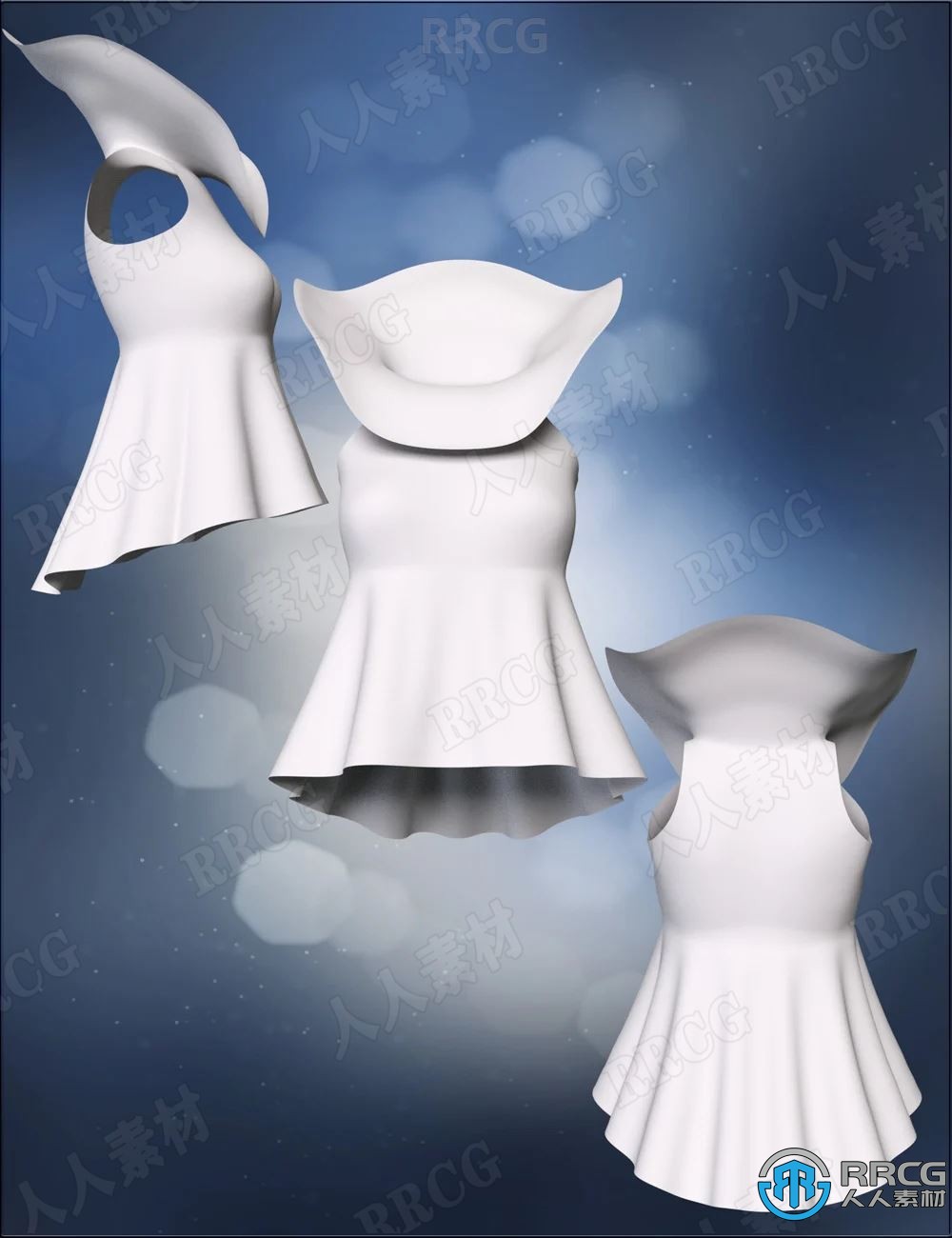 高端奢华复古高领半裙服饰套装3D模型合集