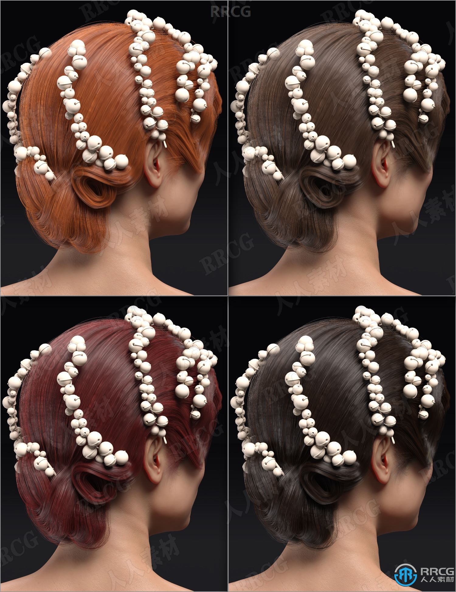 经典高贵波浪刘海造型盘发女性发型3D模型合集