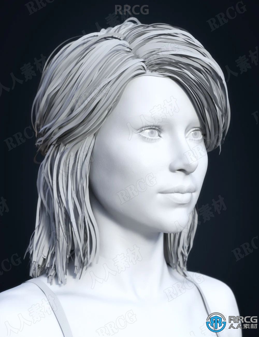 15种逼真发色三七分锁骨半马尾女性发型3D模型合集