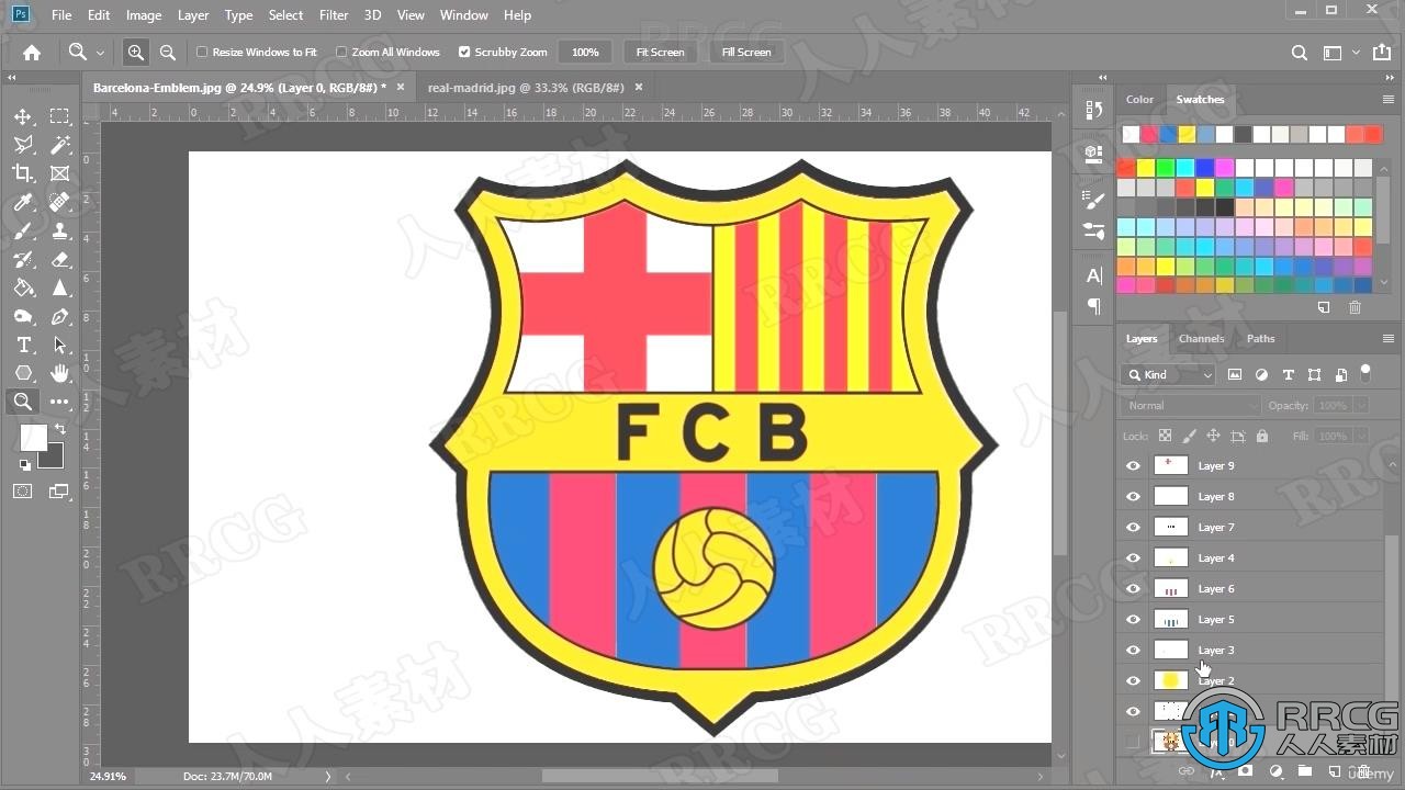AE巴塞罗那对阵皇家马德里标志动画设计后期处理效果视频教程
