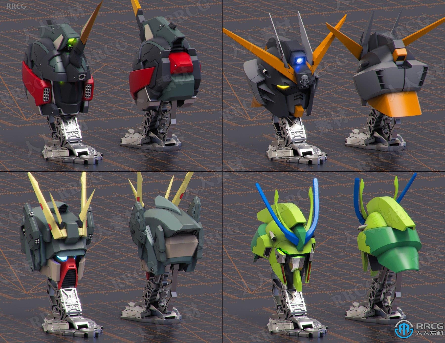 12组高达机器人头部硬表面套件3D模型合集