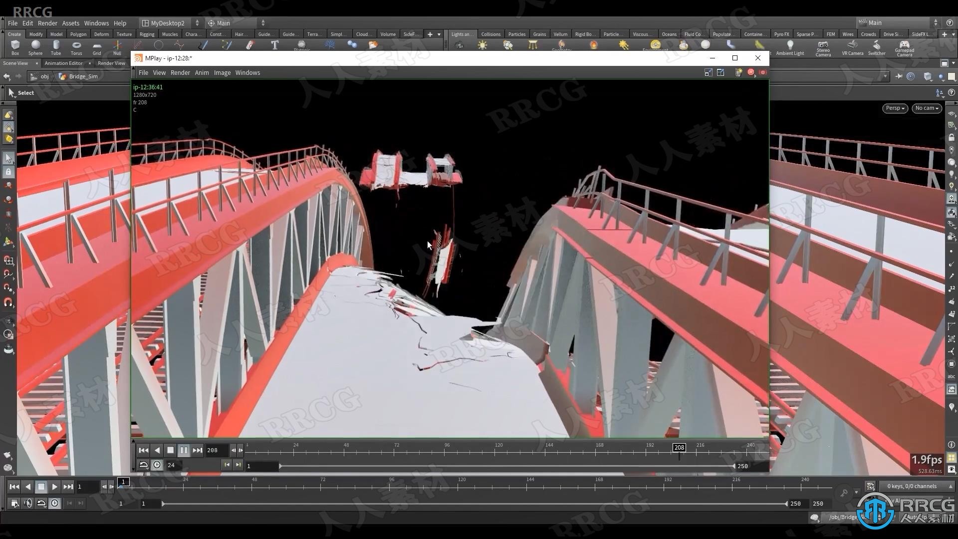 Houdini桥梁坍塌视效完整制作工作流程视频教程