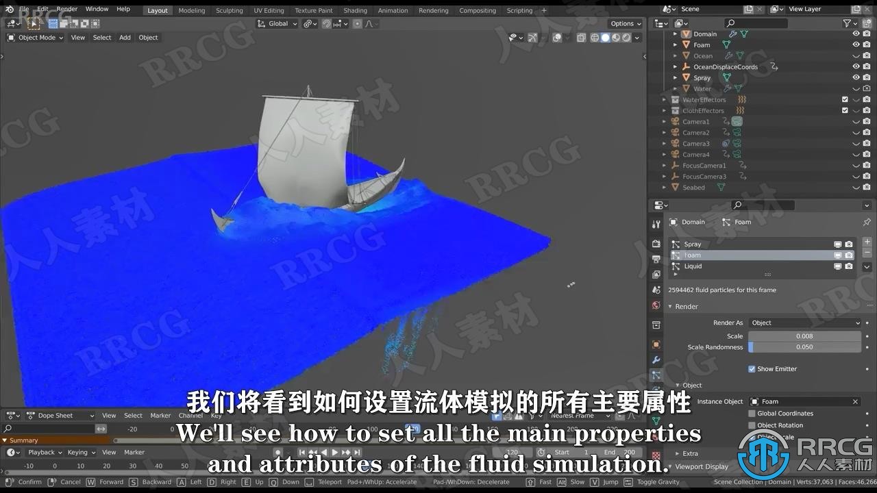 【中文字幕】Blender中Mantaflow海水帆船模拟特效视频教程