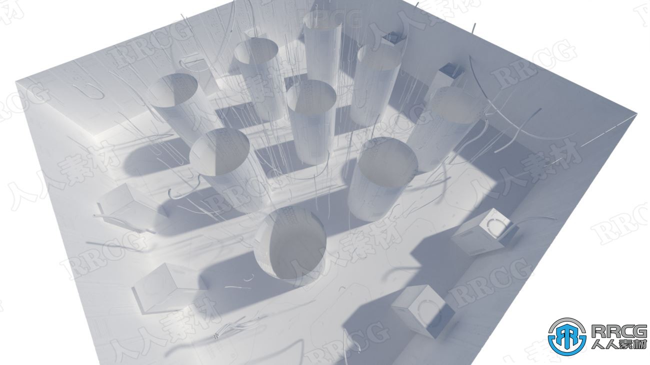 赛博朋克风格科幻大厅霓虹灯柱场景3D模型合集