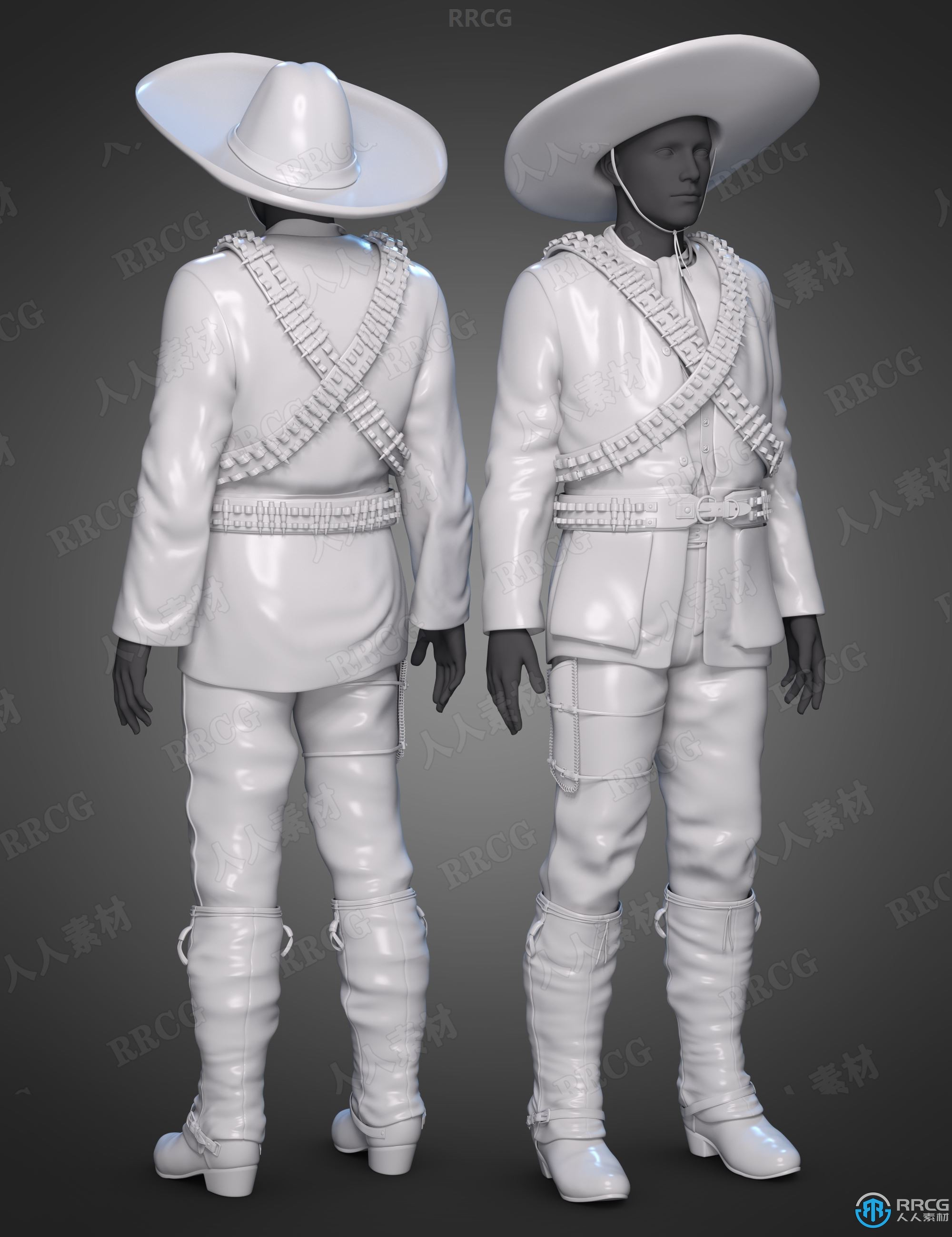 游击队渔夫武士男性角色服饰套装3D模型合集