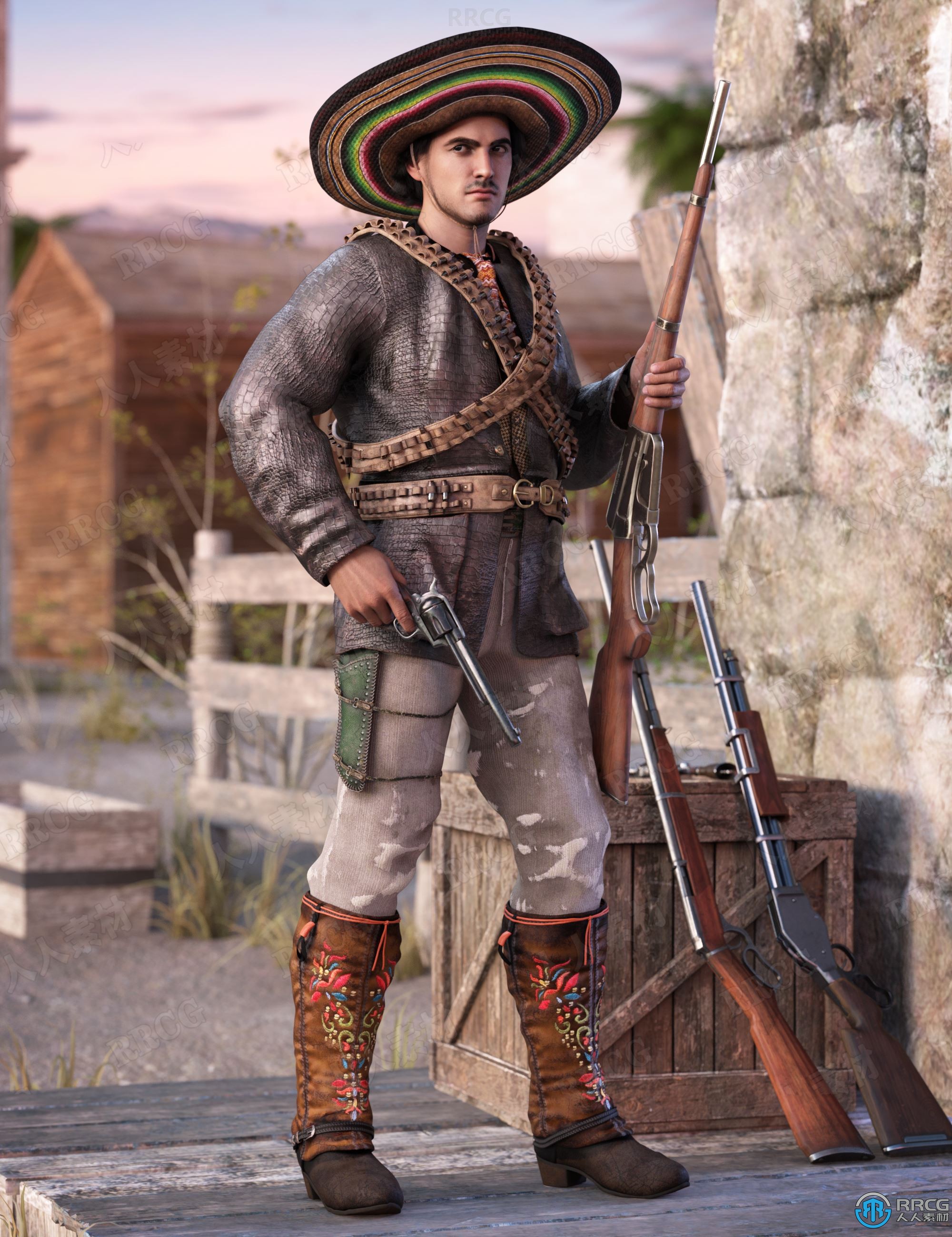 游击队渔夫武士男性角色服饰套装3D模型合集
