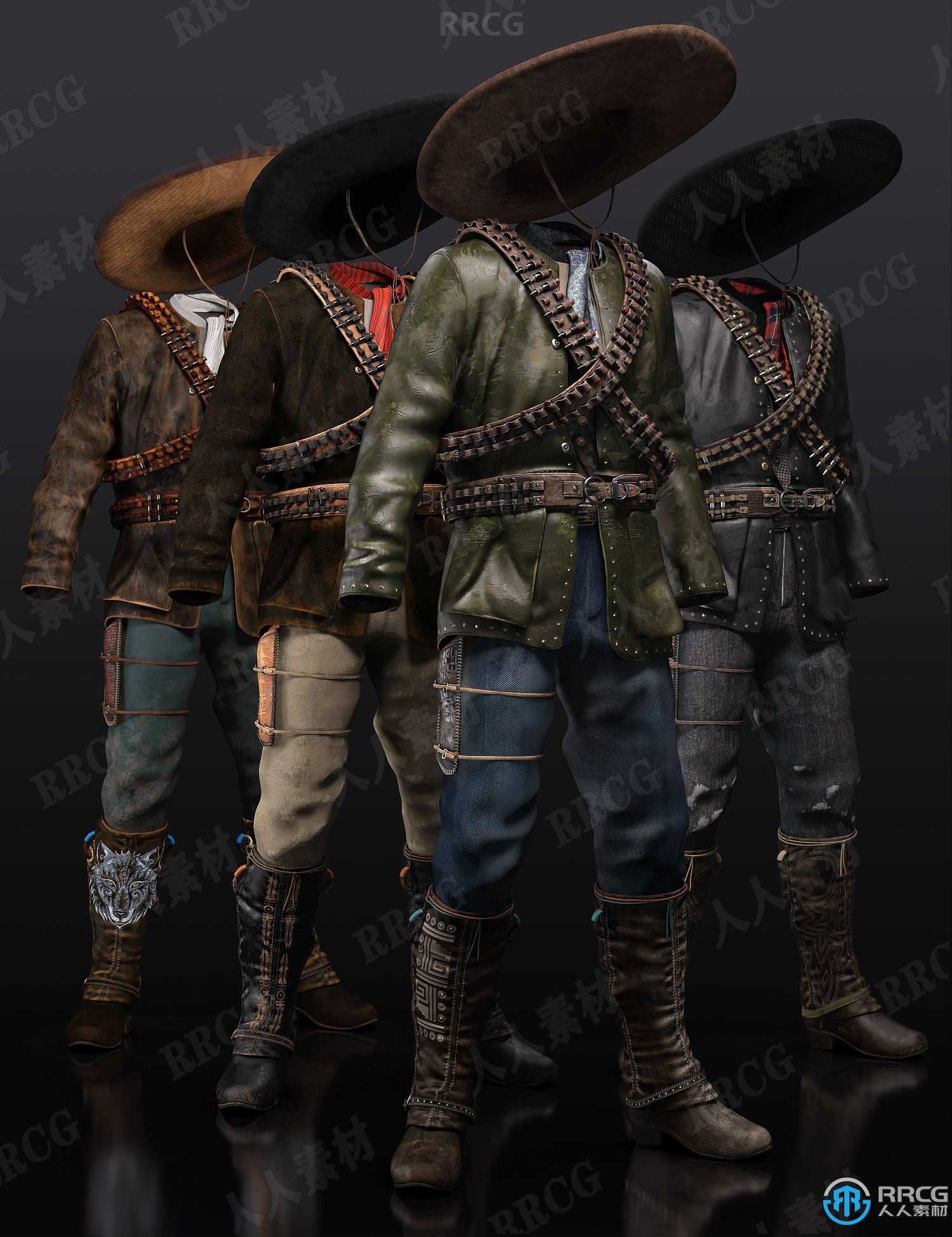 游击队角色服饰套装3D模型合集