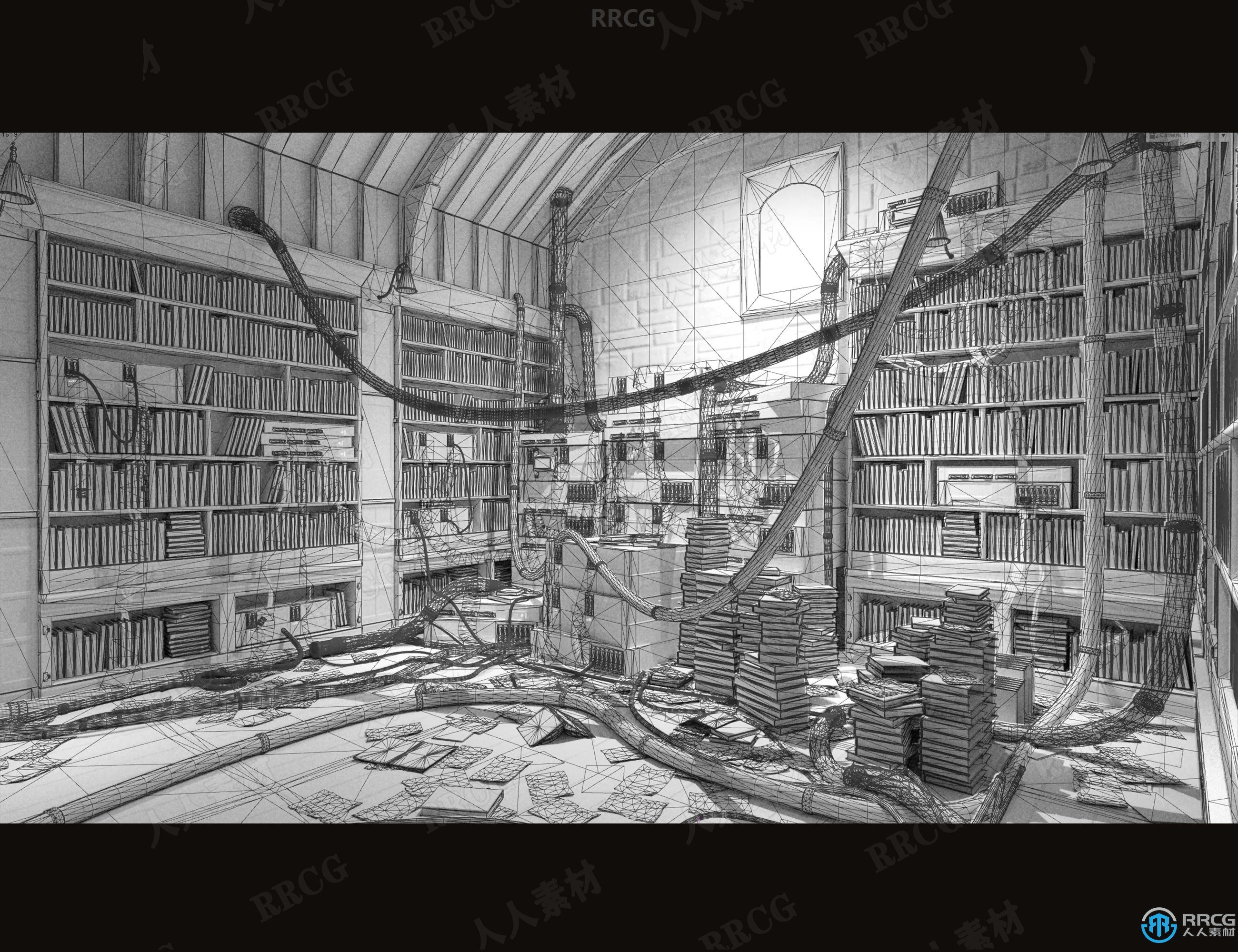 废弃老旧科幻研究设备图书馆场景环境3D模型合集