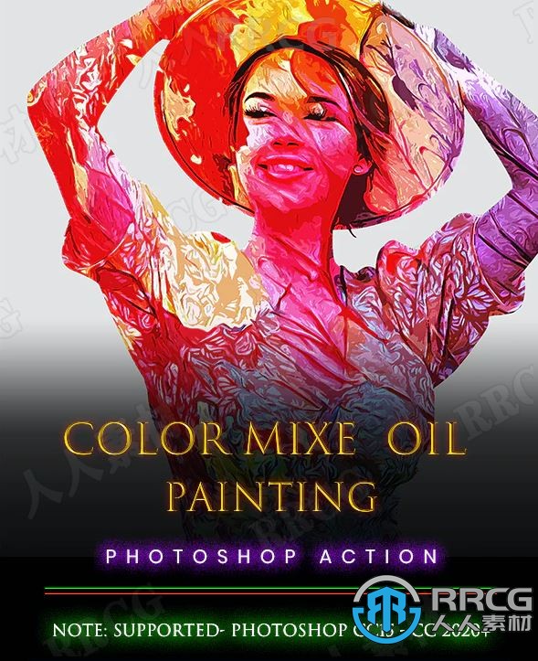 彩色混合油畫效果人像藝術圖像處理特效PS動作