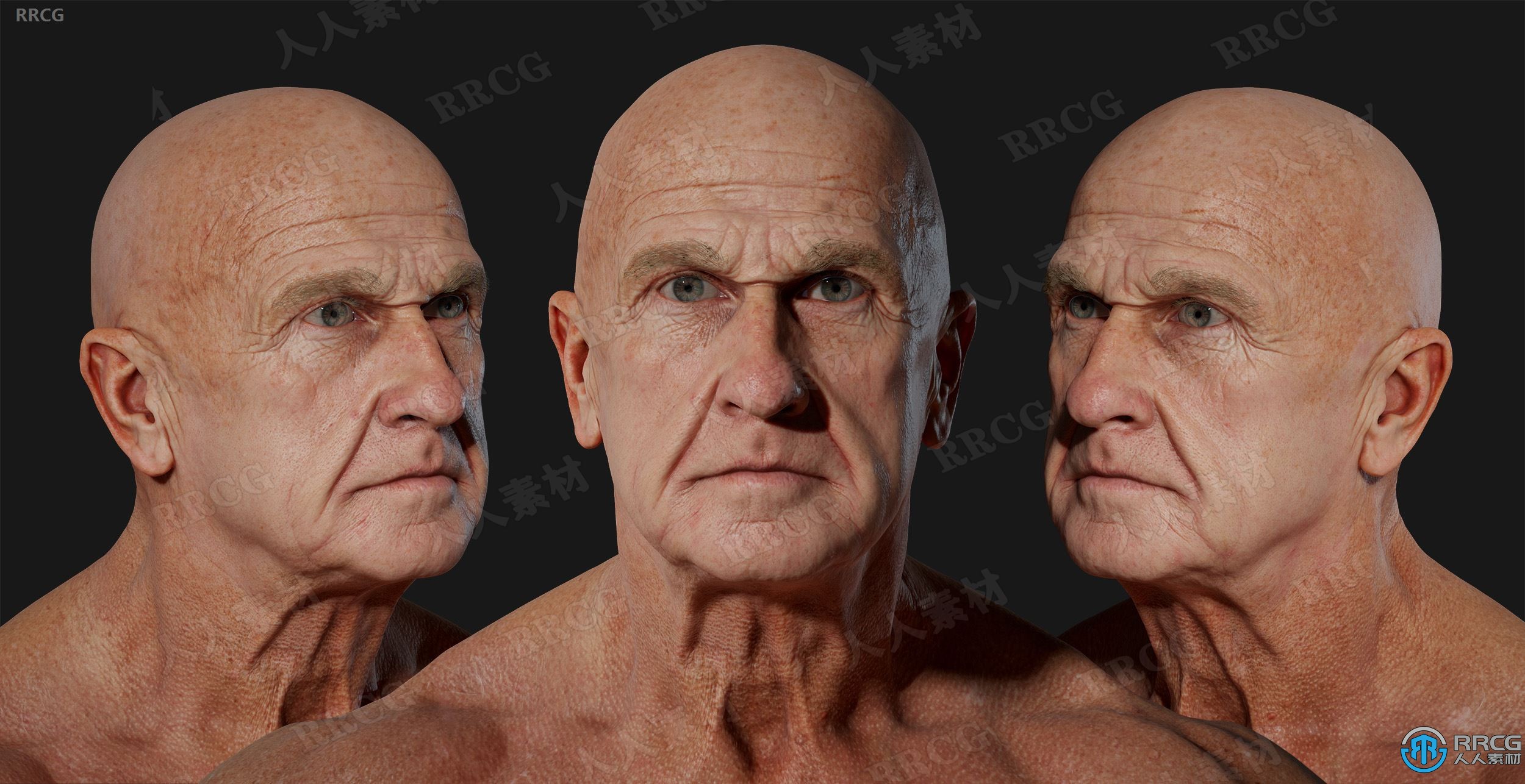 逼真老年男性扫描级别身体高质量3D模型与贴图