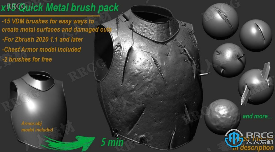 Zbursh金属盔甲切口伤痕笔刷与3D模型