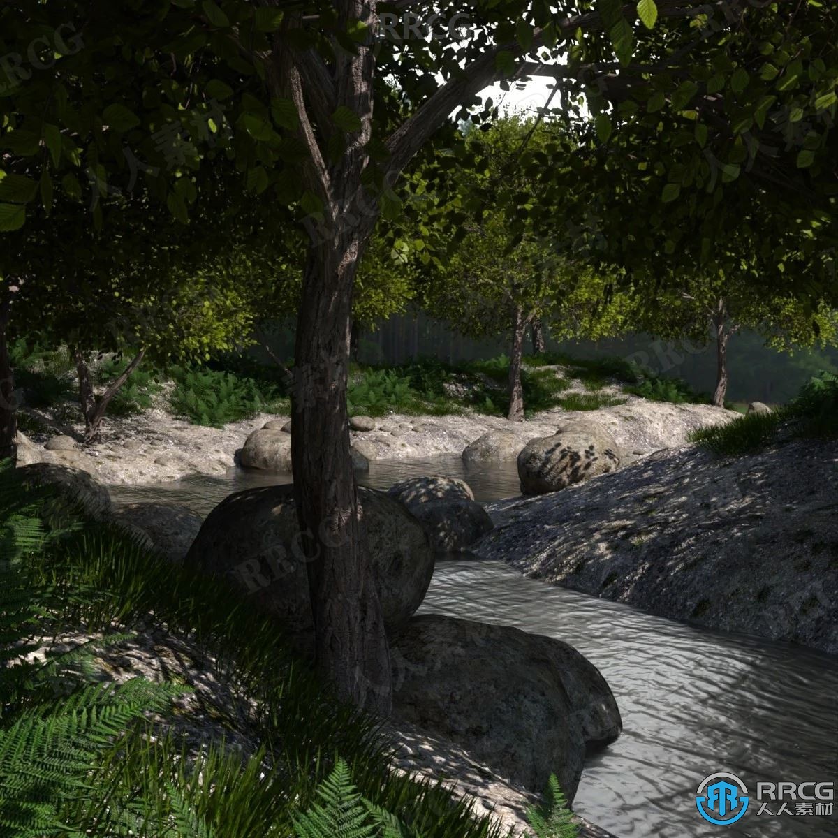 自然森林小溪河流场景环境3D模型合集