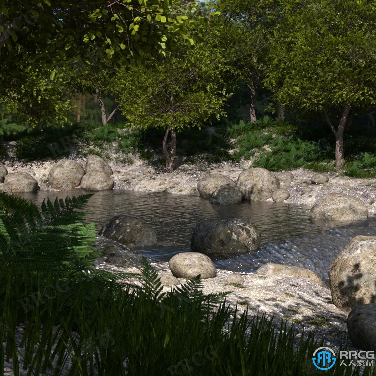 自然森林小溪河流场景环境3D模型合集