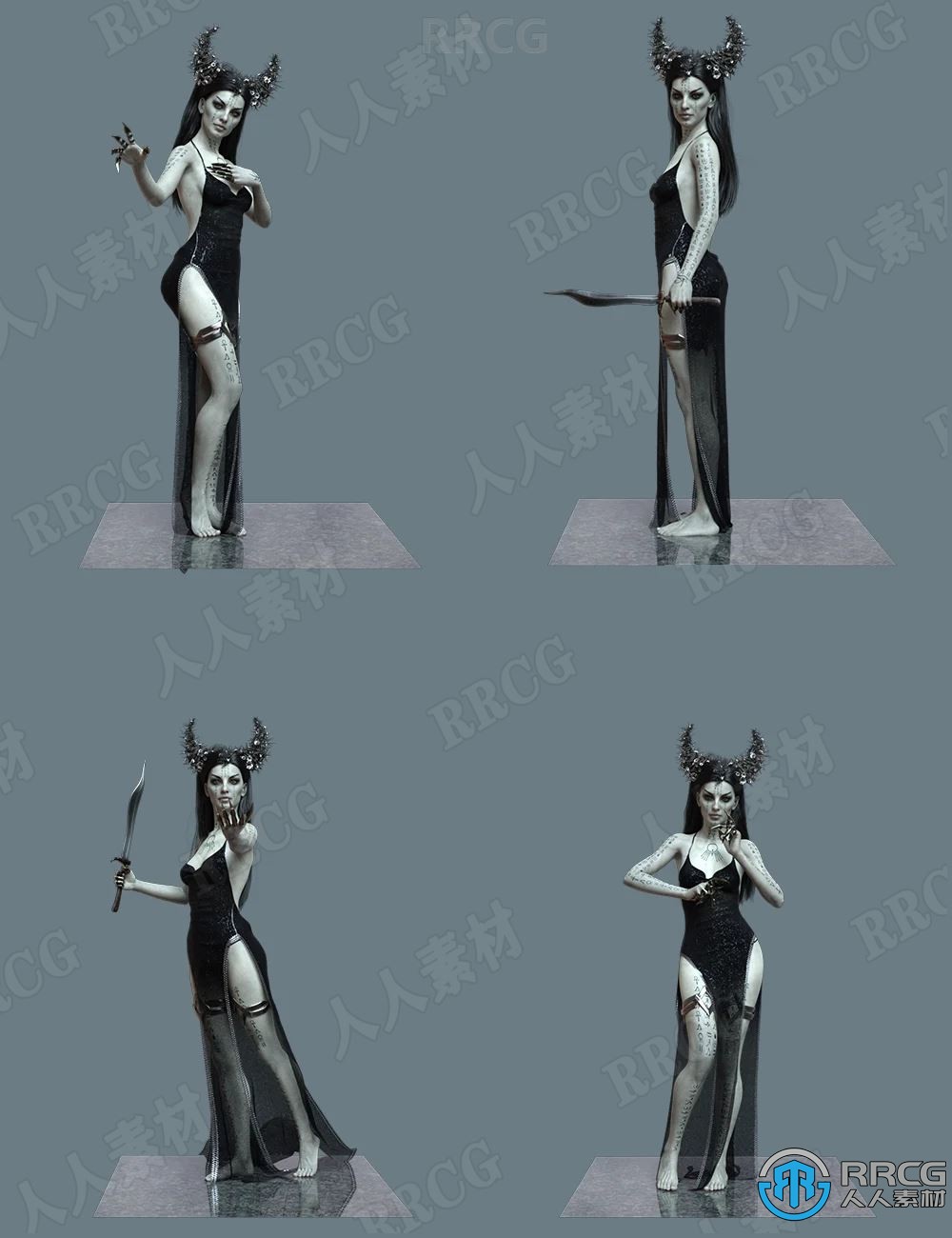 黑暗邪恶恶魔女性角色姿势3D模型合集