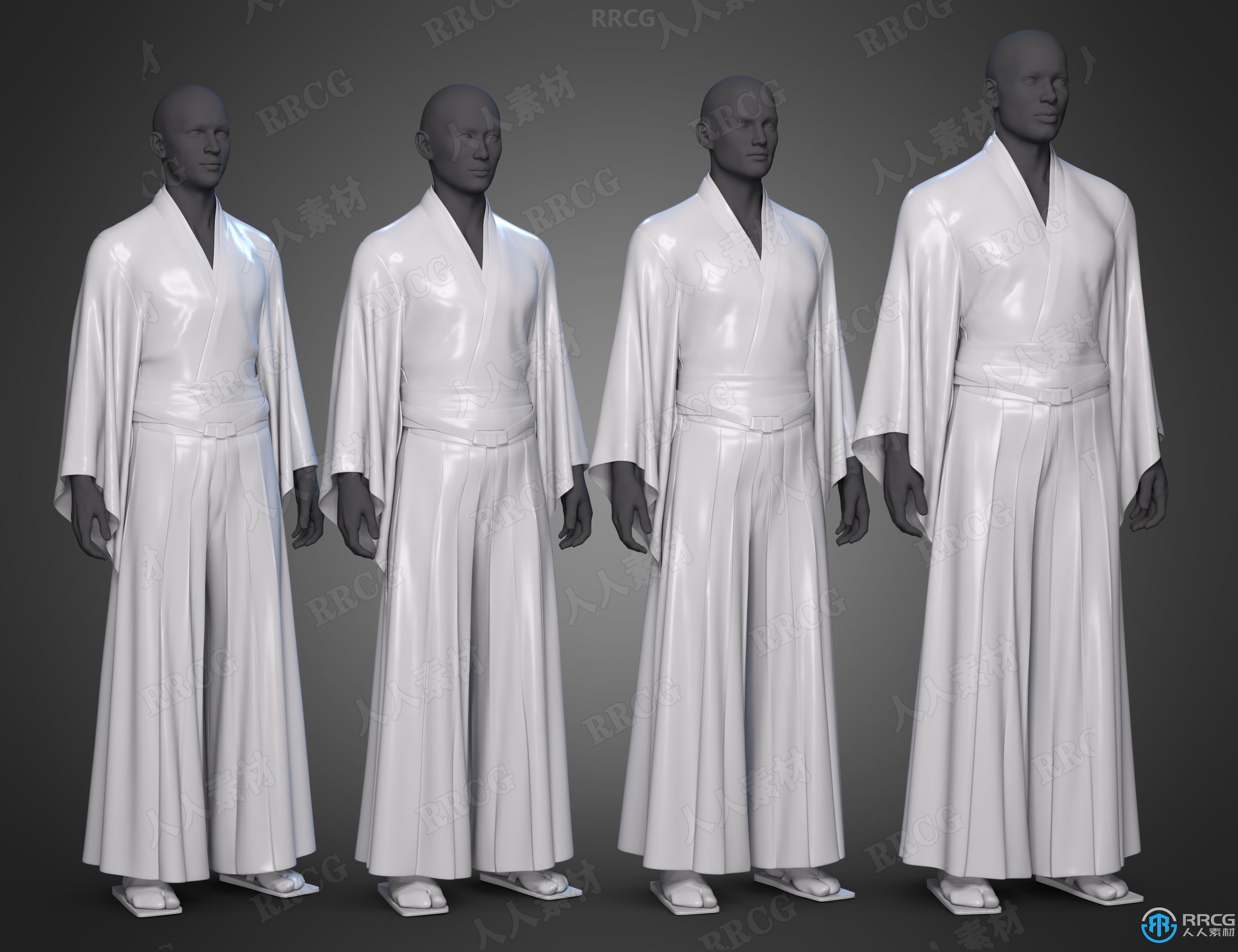 袴和和服男性多件式服饰套装3D模型合集