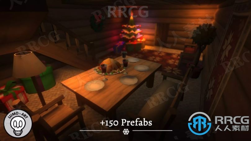 圣诞原木雪村3D环境Unity游戏素材资源