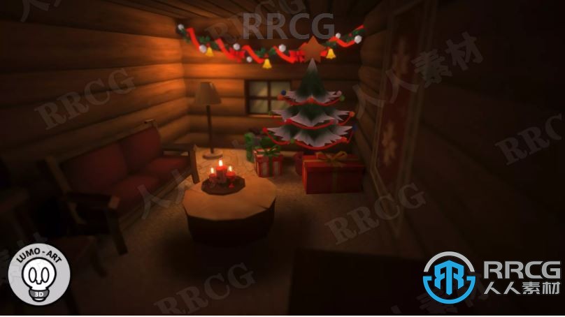 圣诞原木雪村3D环境Unity游戏素材资源