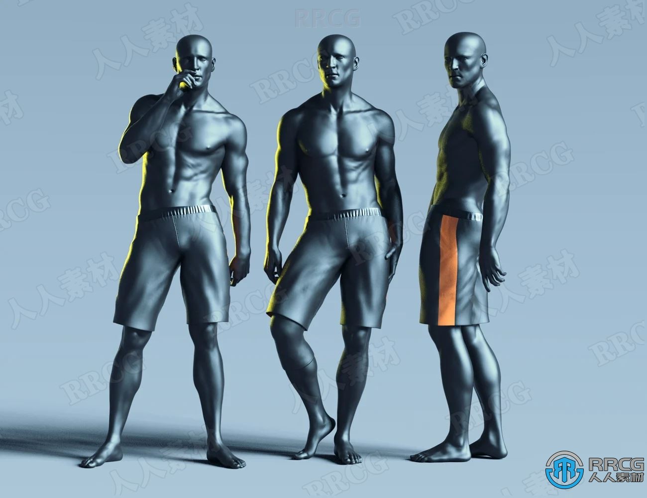 30个壮年男性静止站立姿势3D模型合集