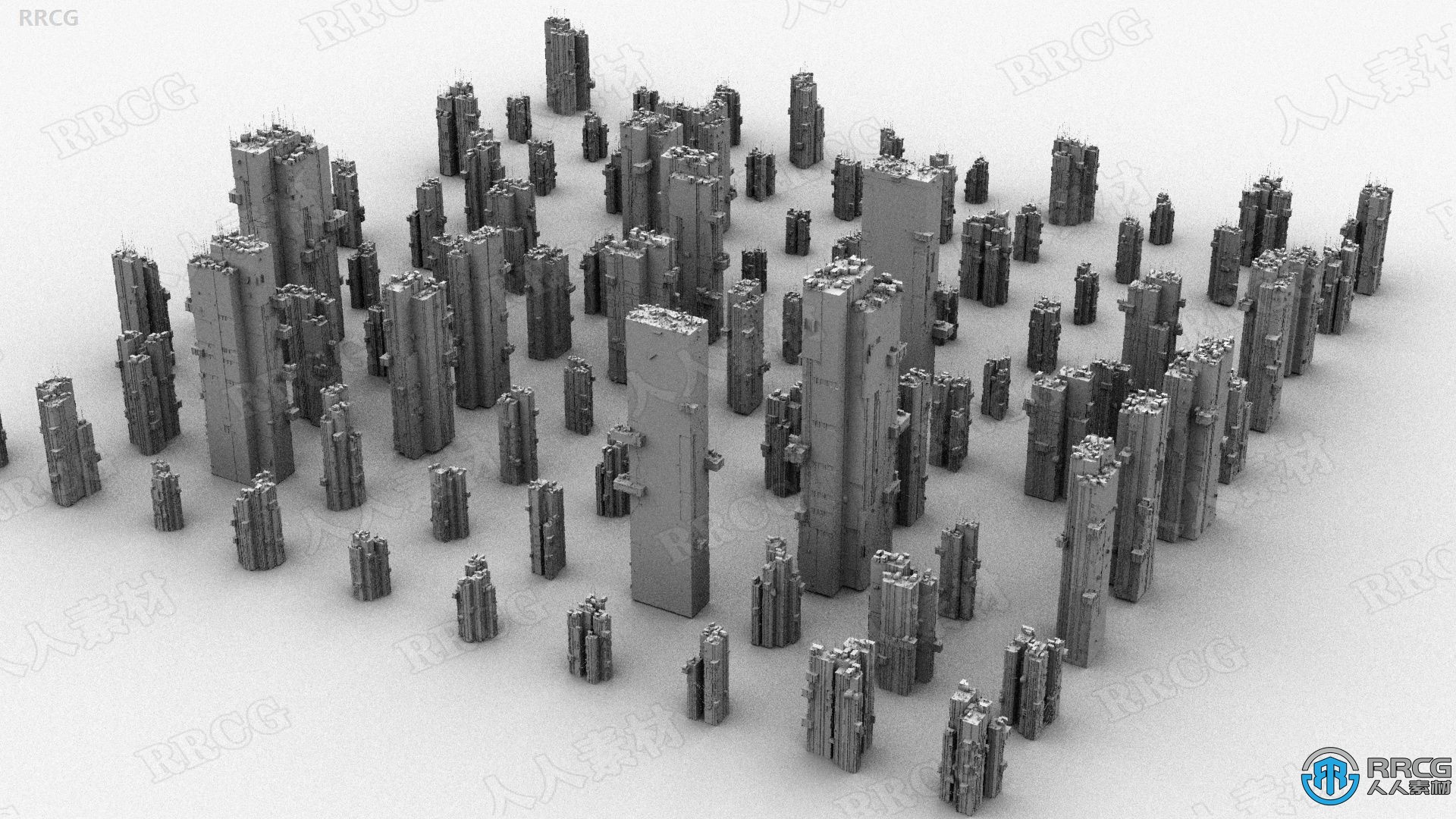 100组超酷赛博朋克科幻城市建筑景观3D模型合集