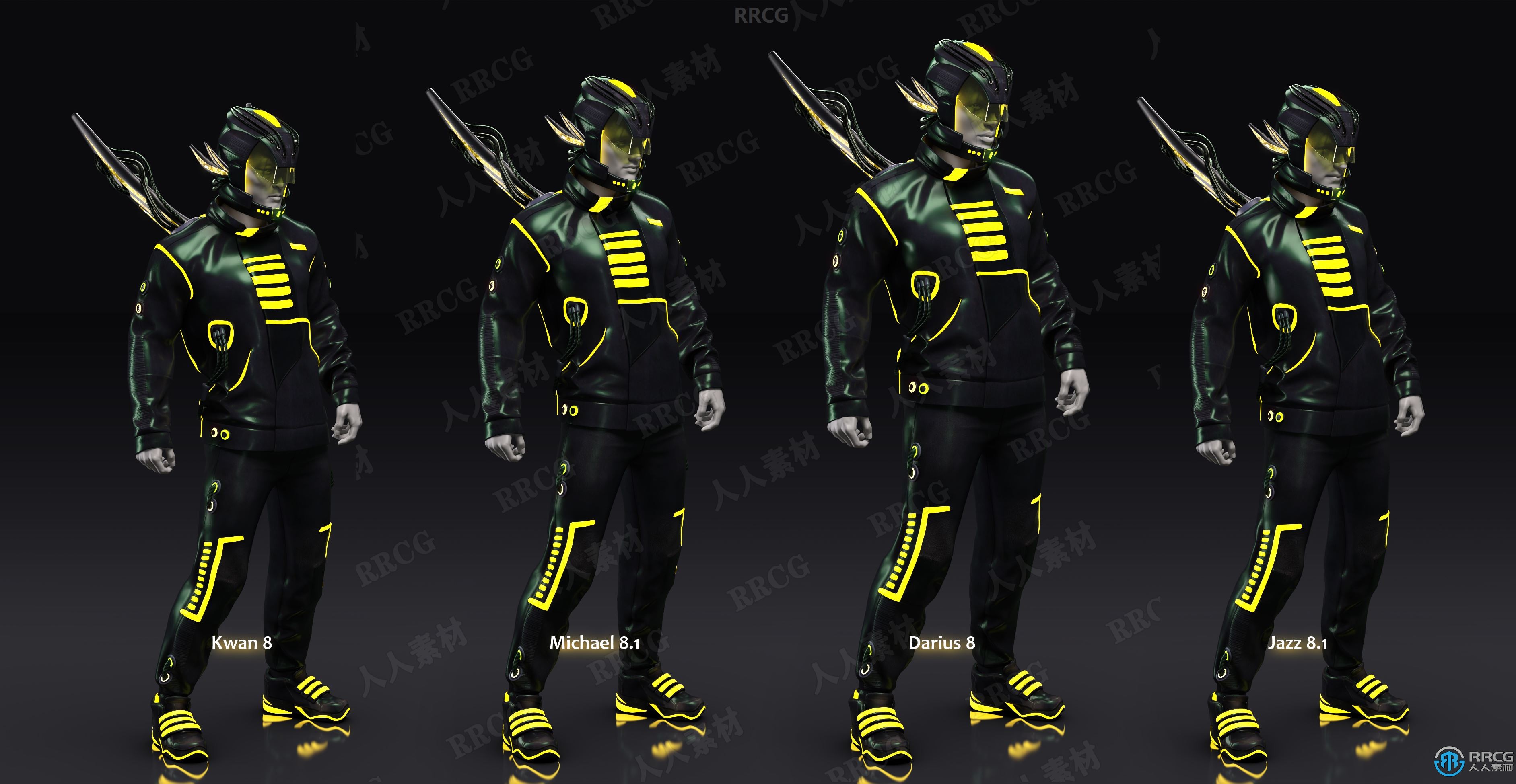 科幻高科技冒险男性太空服饰套装3D模型合集