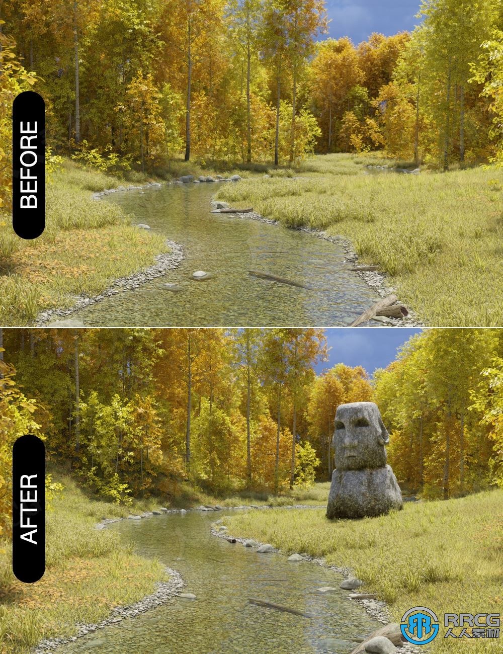 逼真自然森林山谷小路场景环境3D模型合集