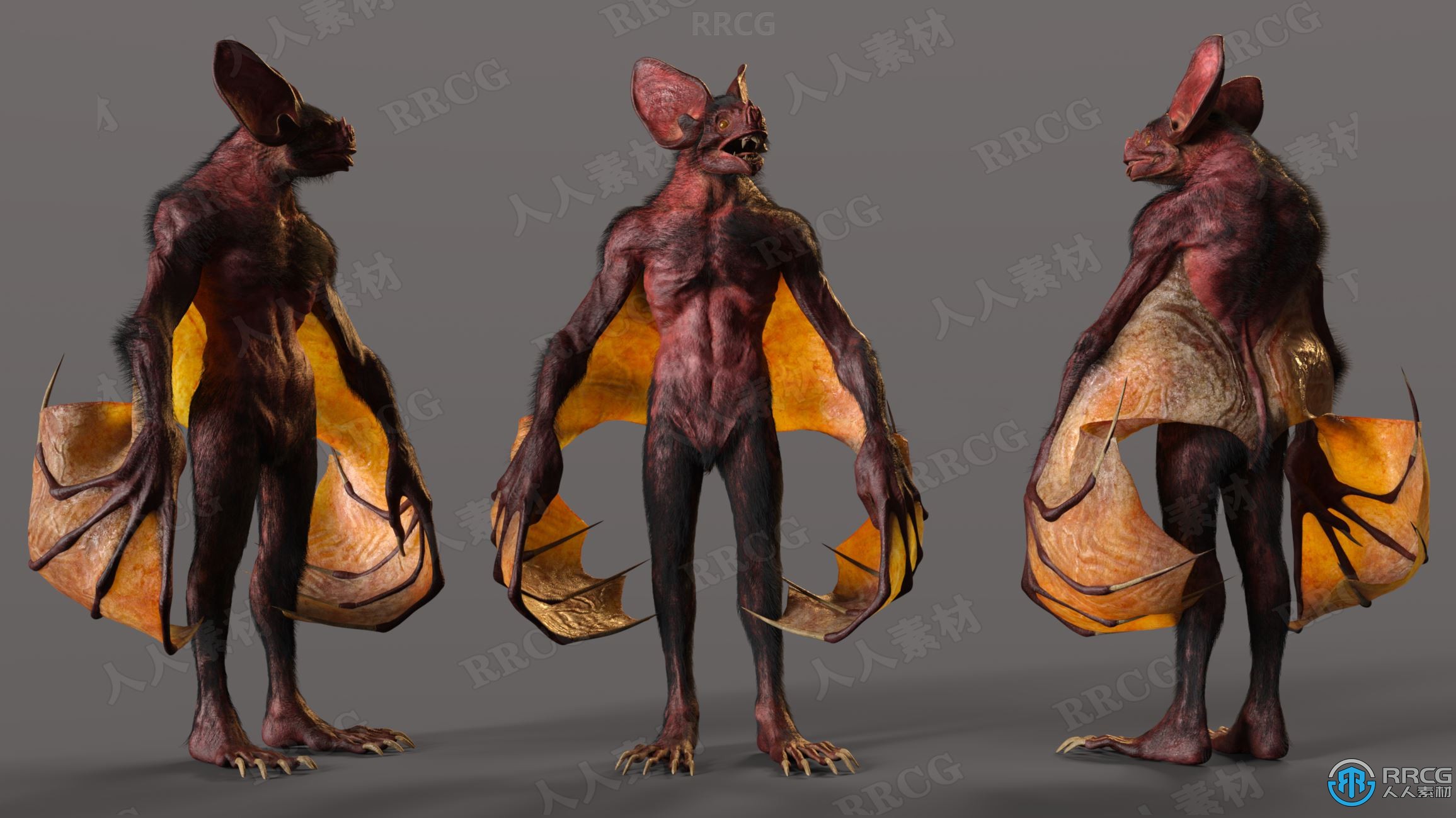 科幻恐怖蝙蝠人形怪物角色3D模型合集