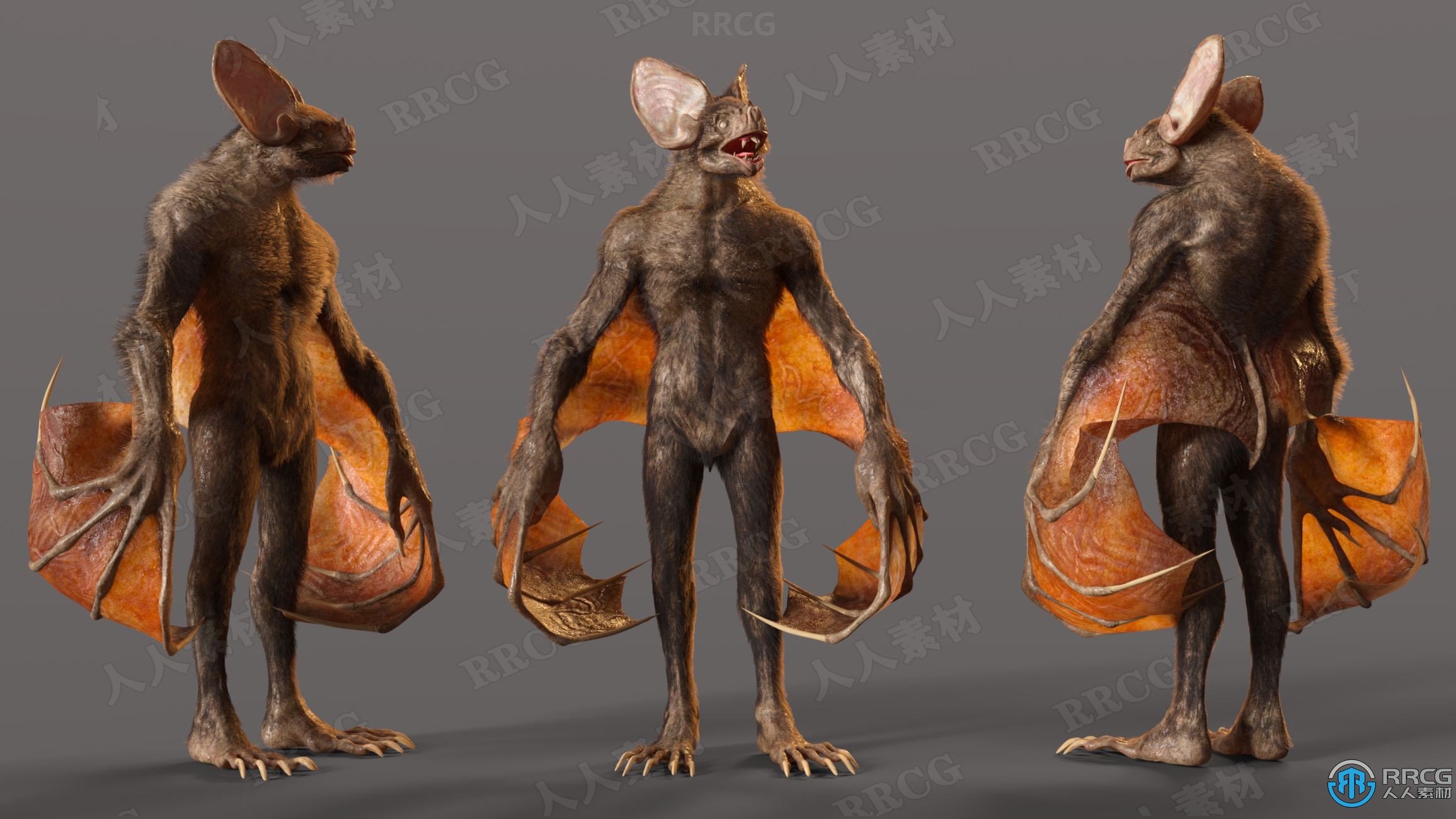 科幻恐怖蝙蝠人形怪物角色3D模型合集