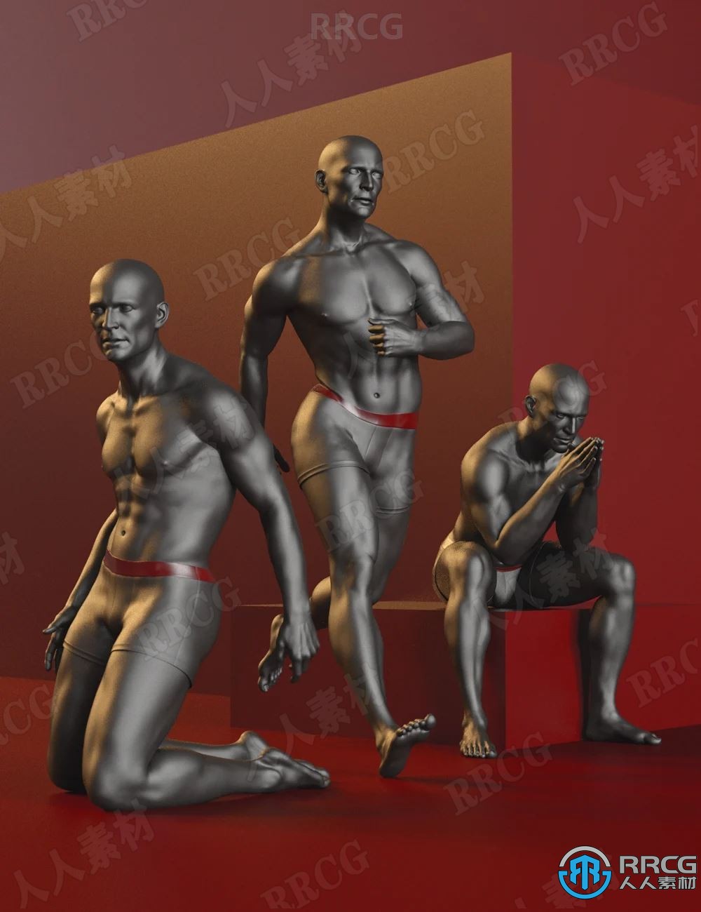 高清男性模特阳刚姿势3D模型合集