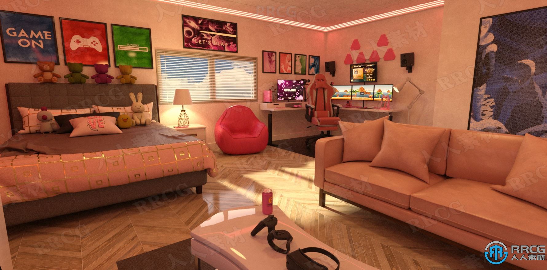 温馨可爱VR电竞公寓室内设计3D模型合集