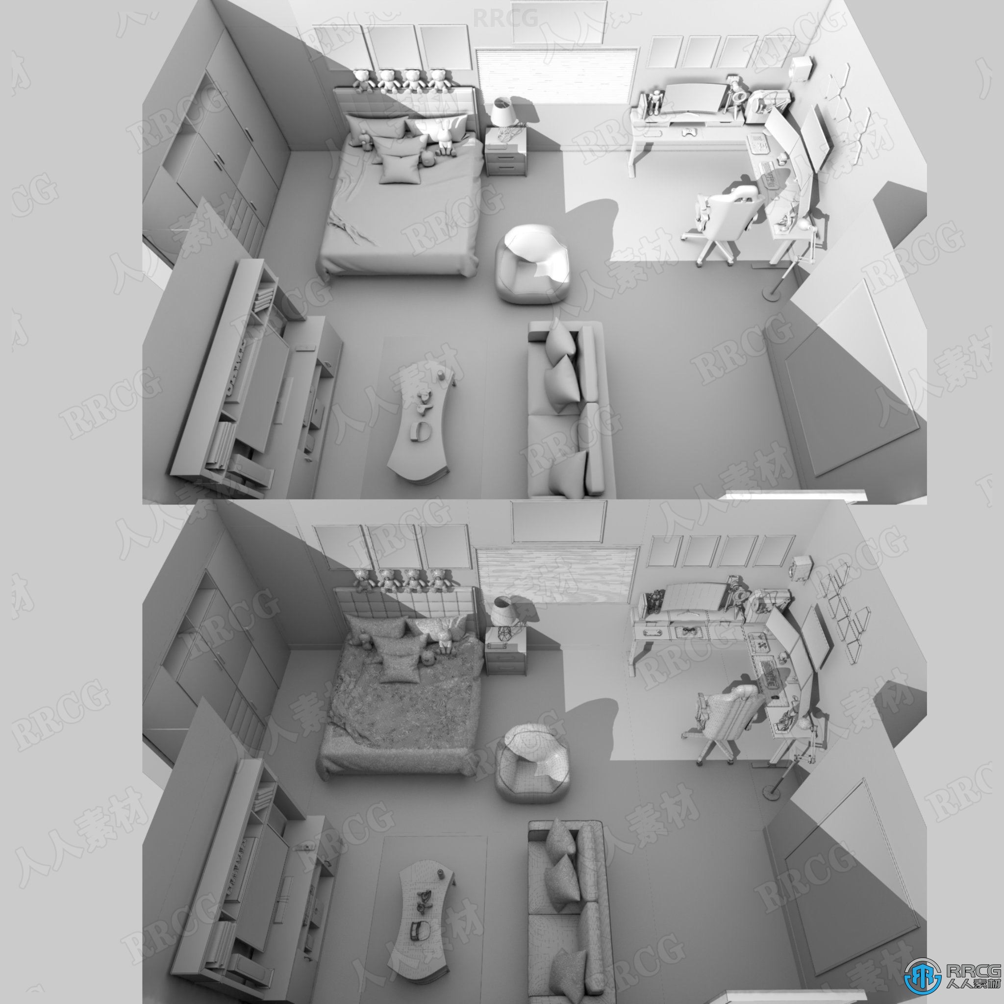 温馨可爱VR电竞公寓室内设计3D模型合集