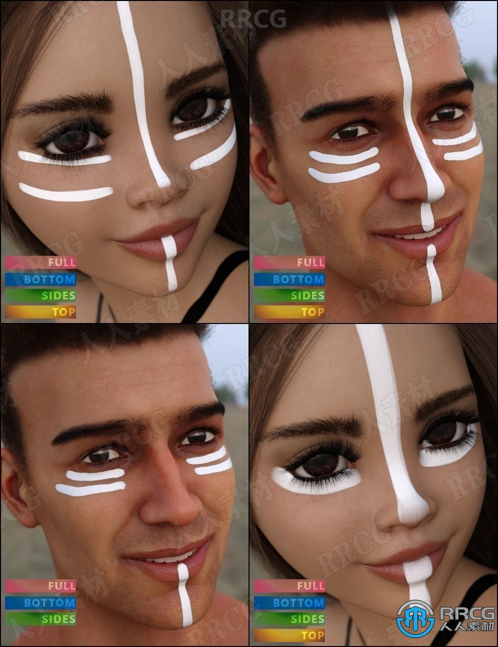 25种人像面部油漆涂鸦效果3D模型合集