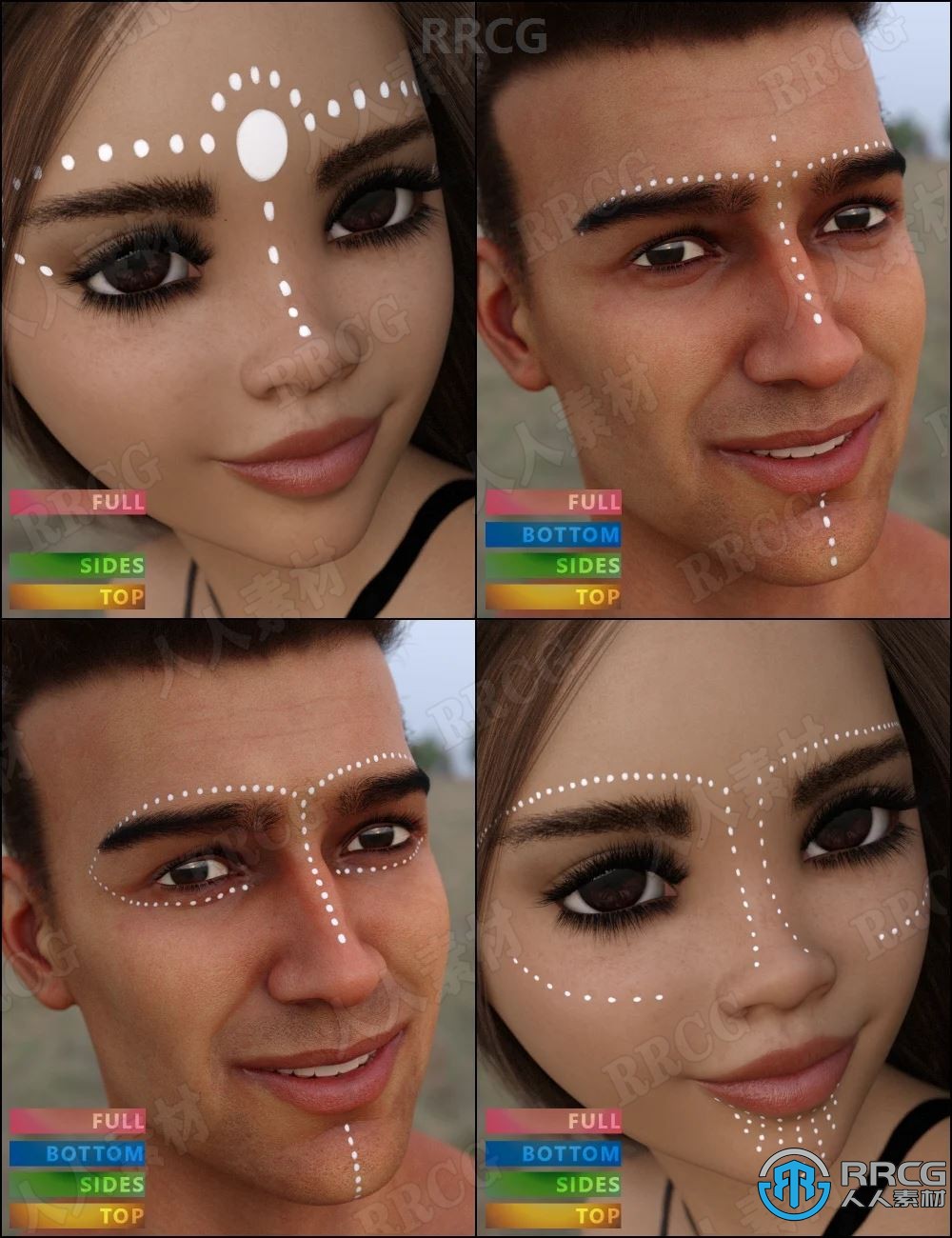 25种人像面部油漆涂鸦效果3D模型合集