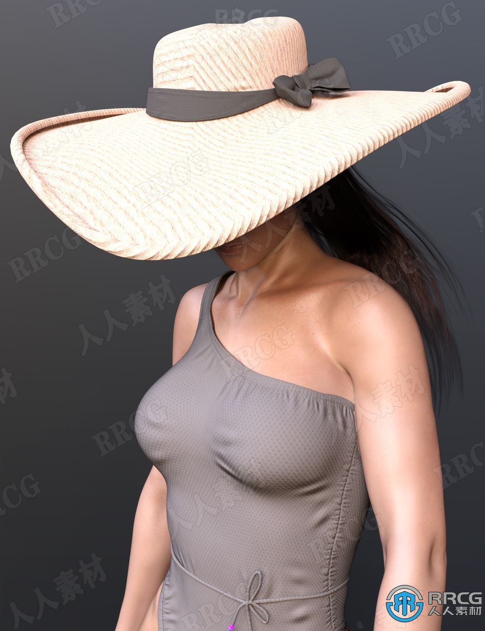 漂亮连体保守女性泳装夏凉帽套装3D模型合集