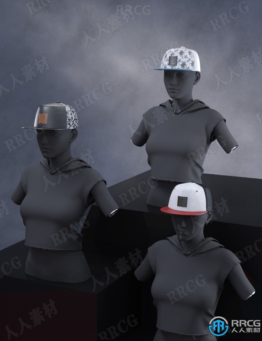 扁平款鸭舌滑板帽服饰3D模型合集