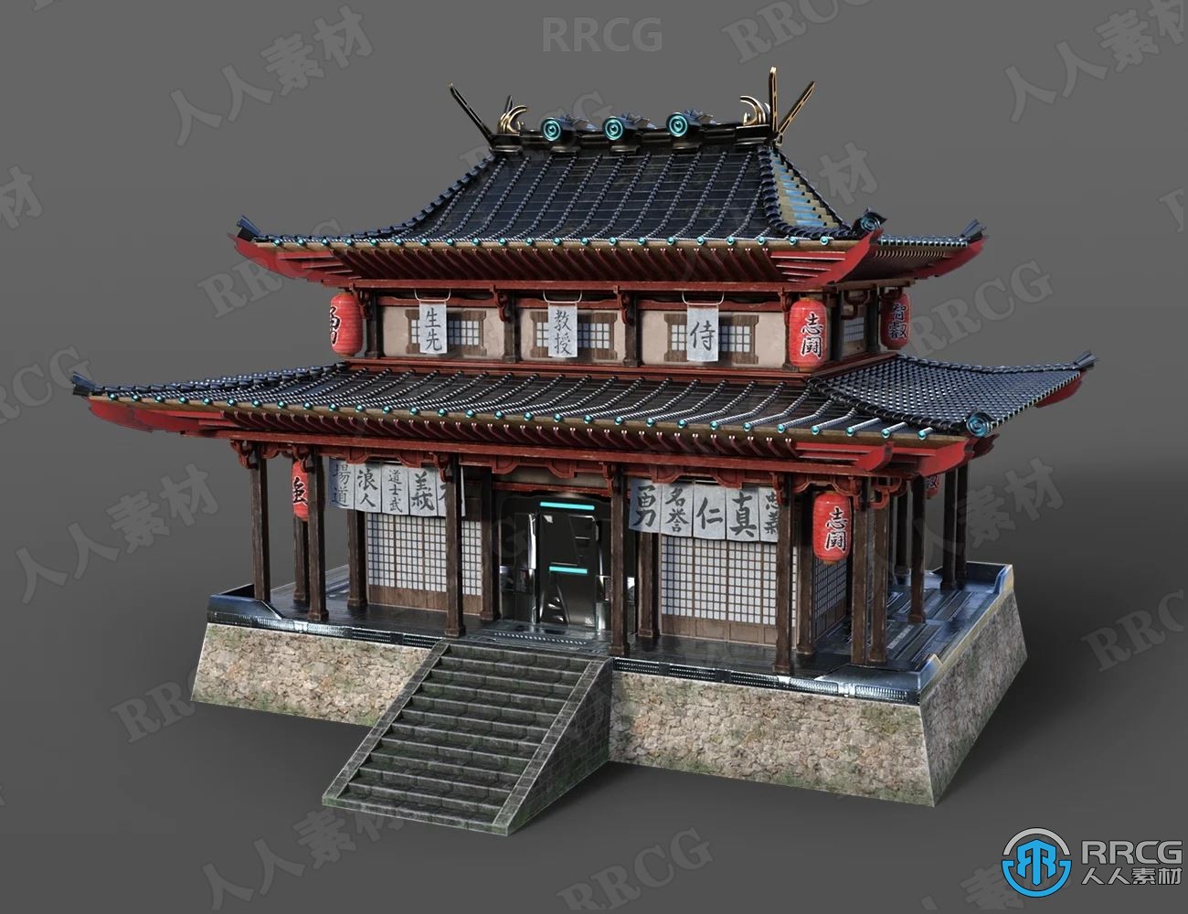 中式古代武士庭院建筑环境3D模型合集