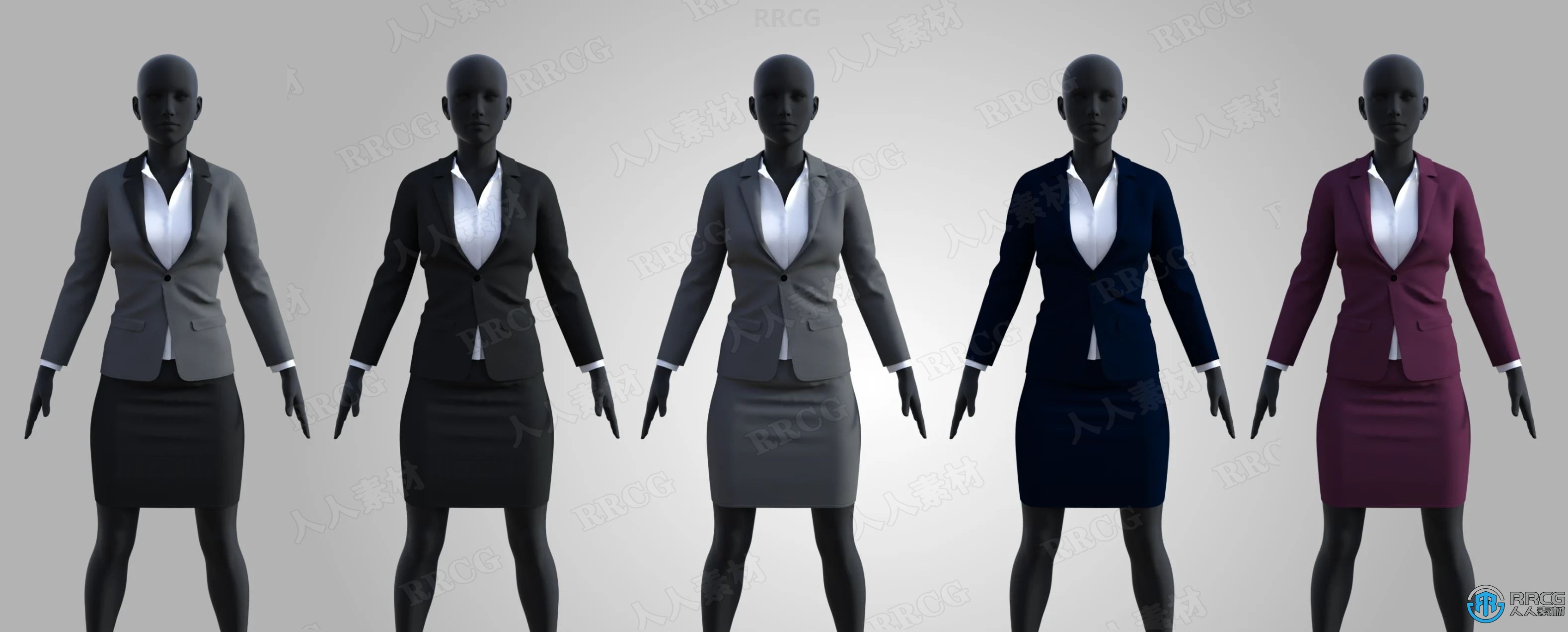 女性律师西服正装职业服饰套装3D模型合集