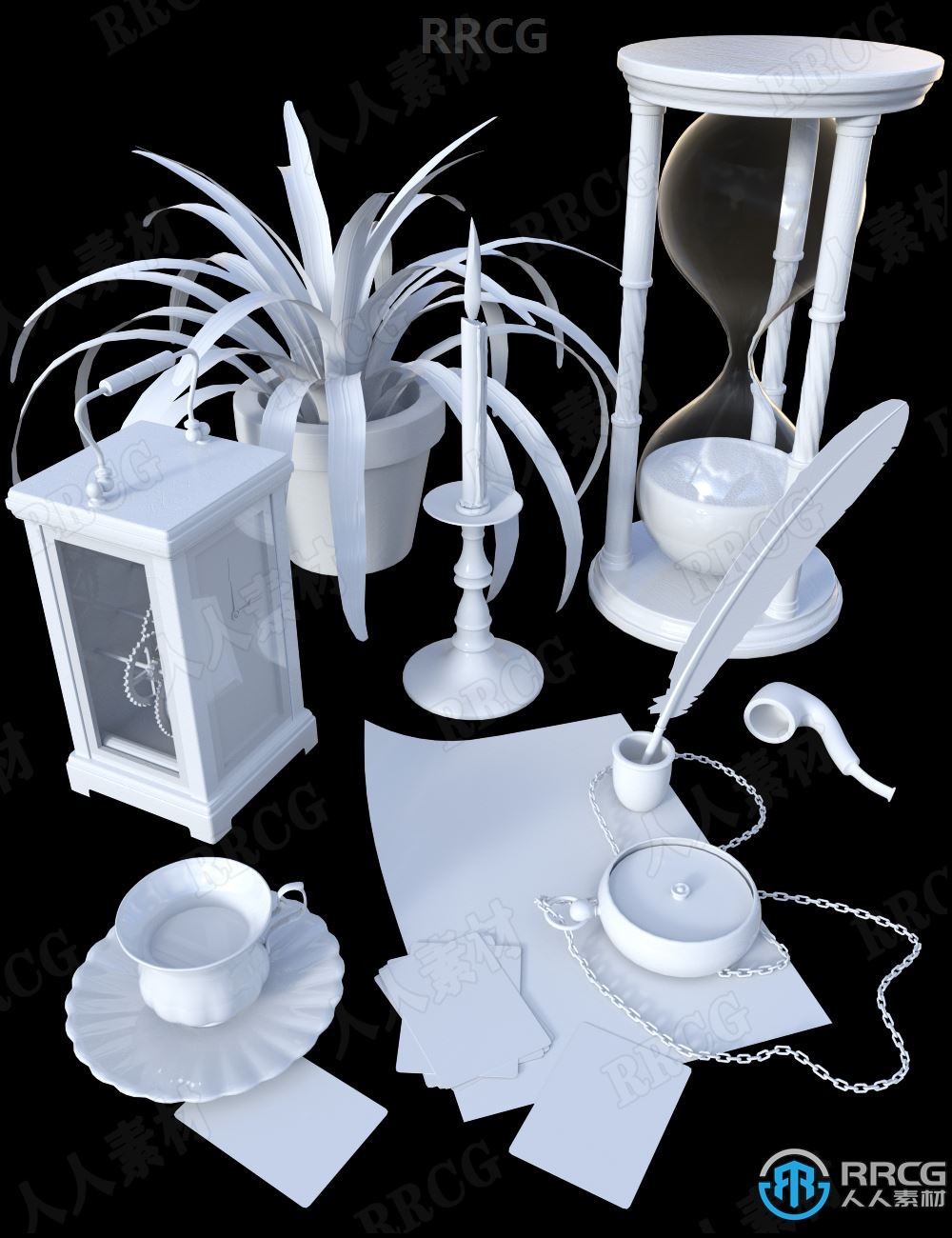 16种维多利亚风格时钟桌面摆件道具3D模型合集