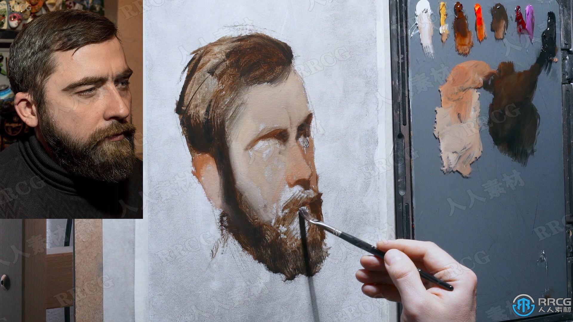 Arthur Gain画师男性肖像油画绘画实例训练视频教程